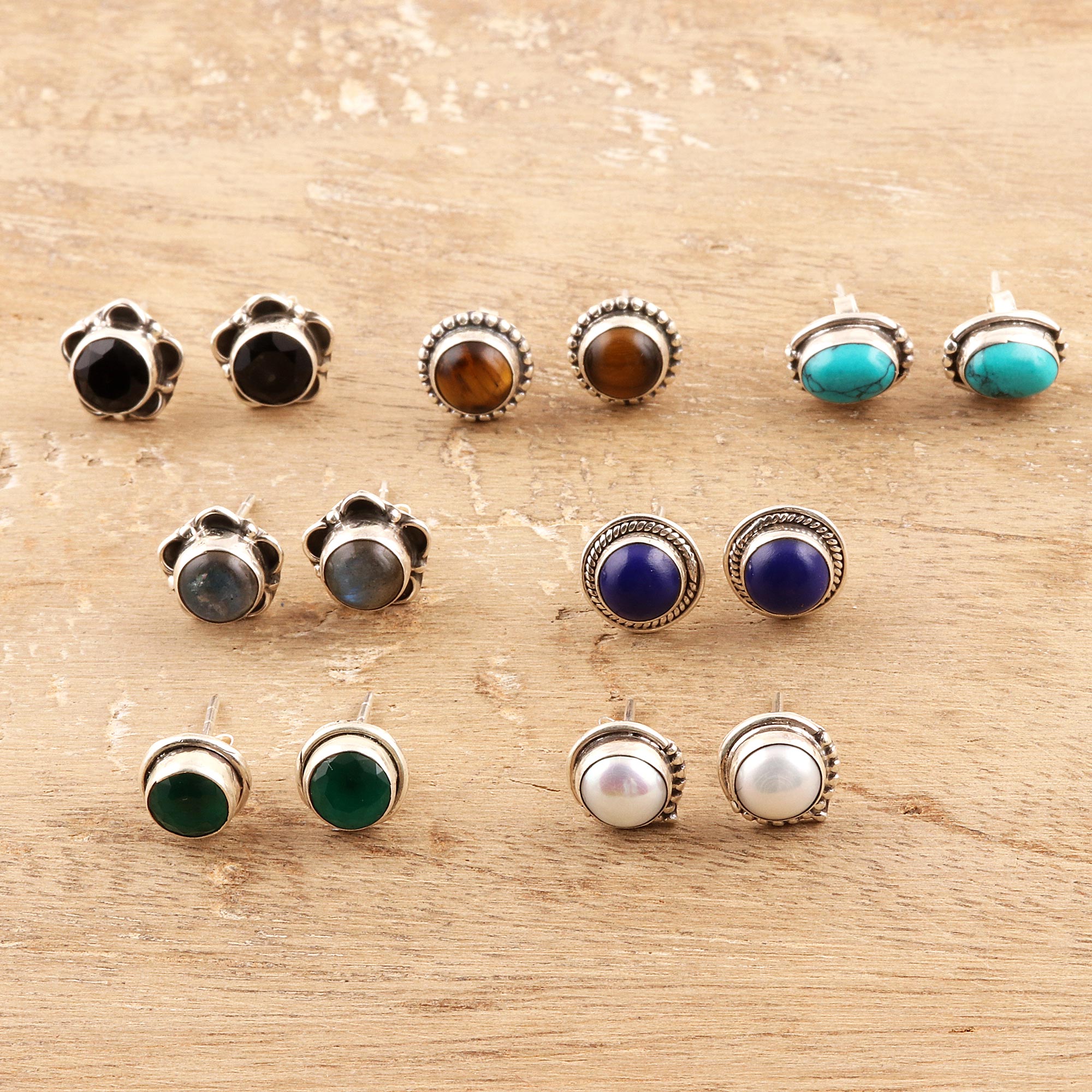 Ultimate Everyday Gemstone Stud Earrings Set - 7 Pairs for Every Day of the Week