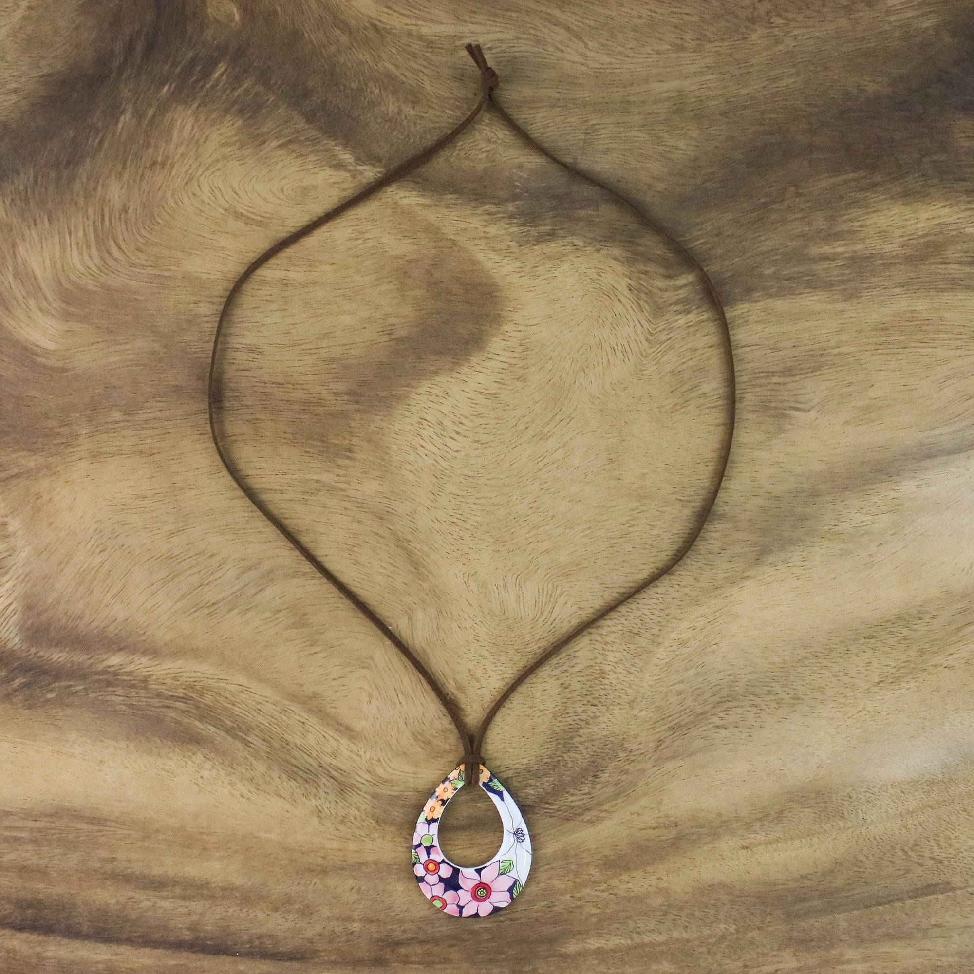 Premium Hand-Painted Ceramic Floral Pendant Necklace - Bursting Blooms Collection