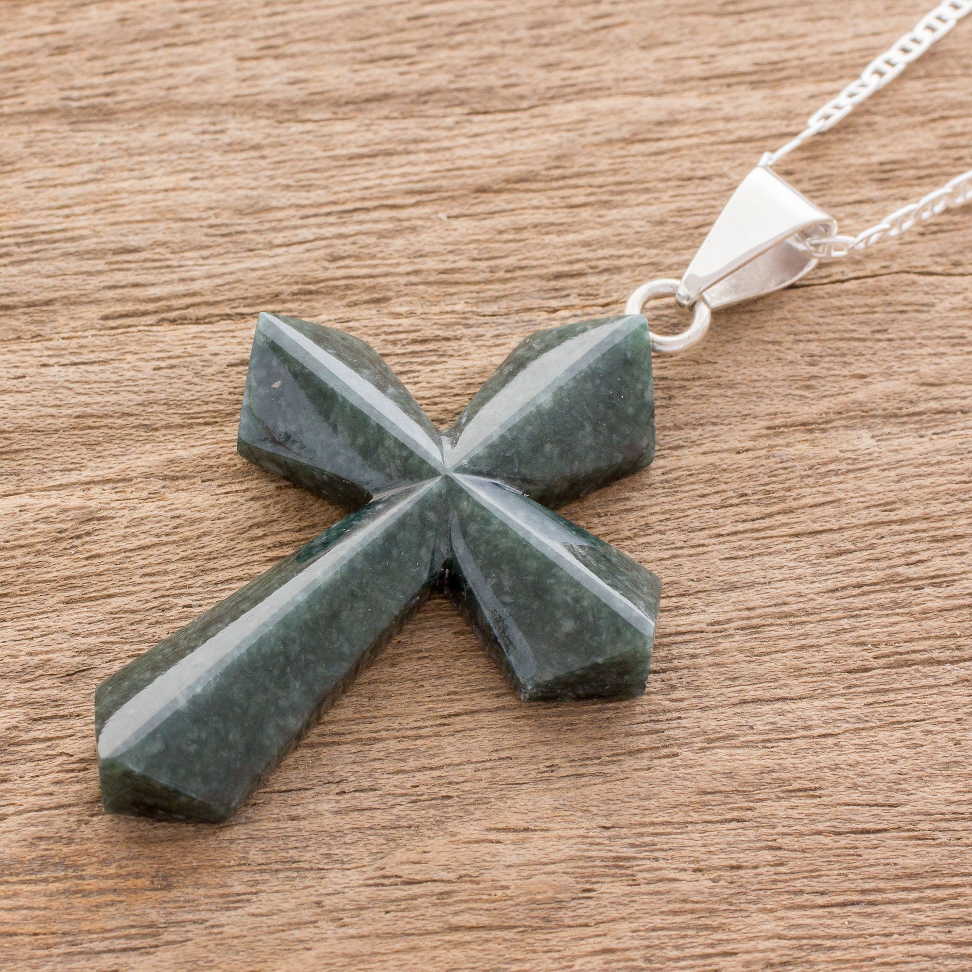 Premium Dark Green Jade Cross Necklace - Handcrafted in Guatemala