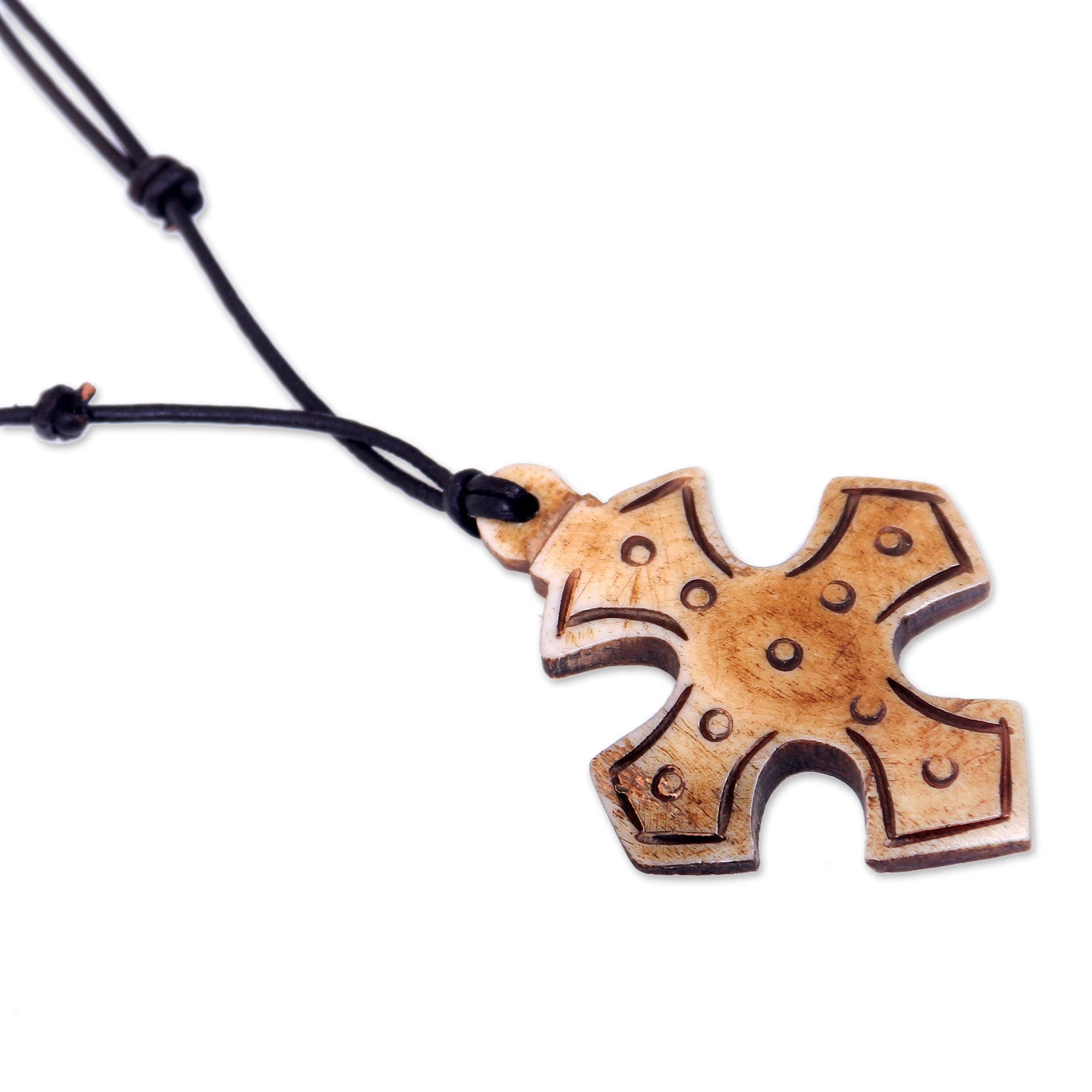 Premium Sacred Bone Cross Pendant & Adjustable Leather Necklace