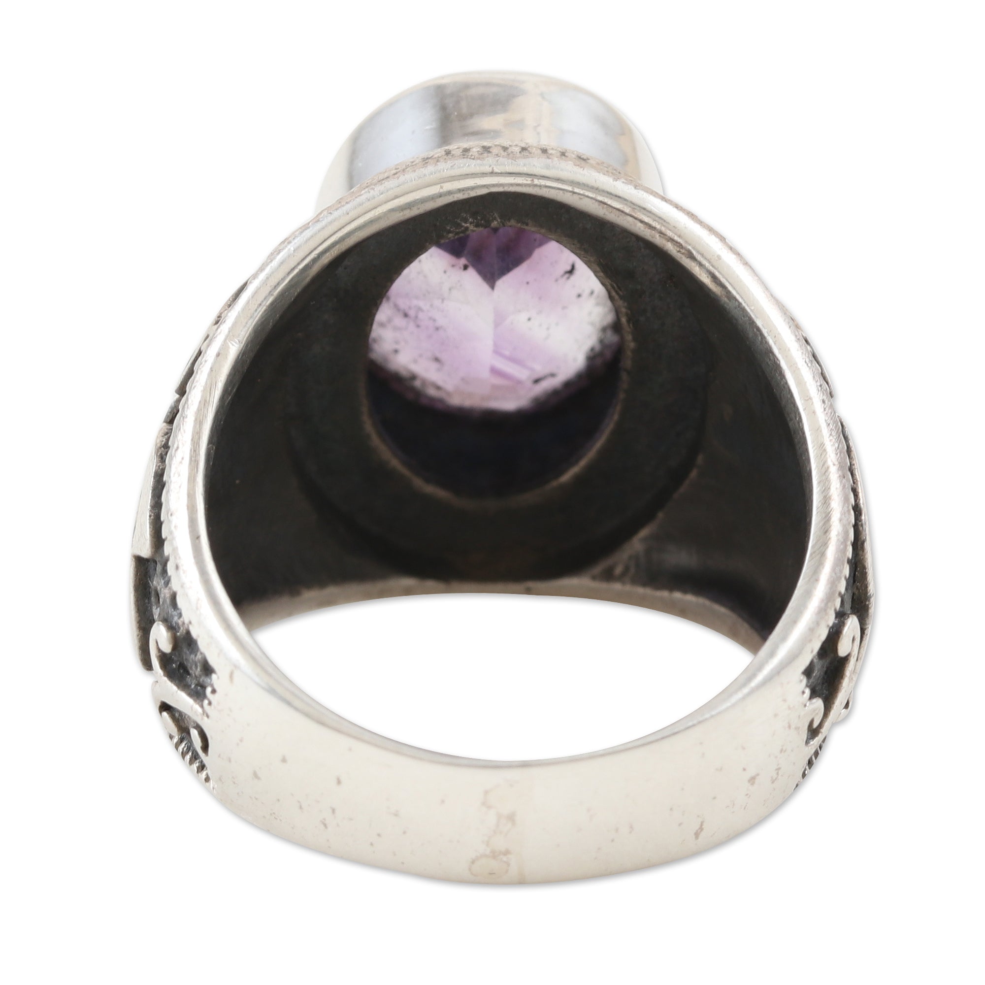 Premium Om Glitter Amethyst Ring – Handcrafted Sterling Silver Jewelry from India