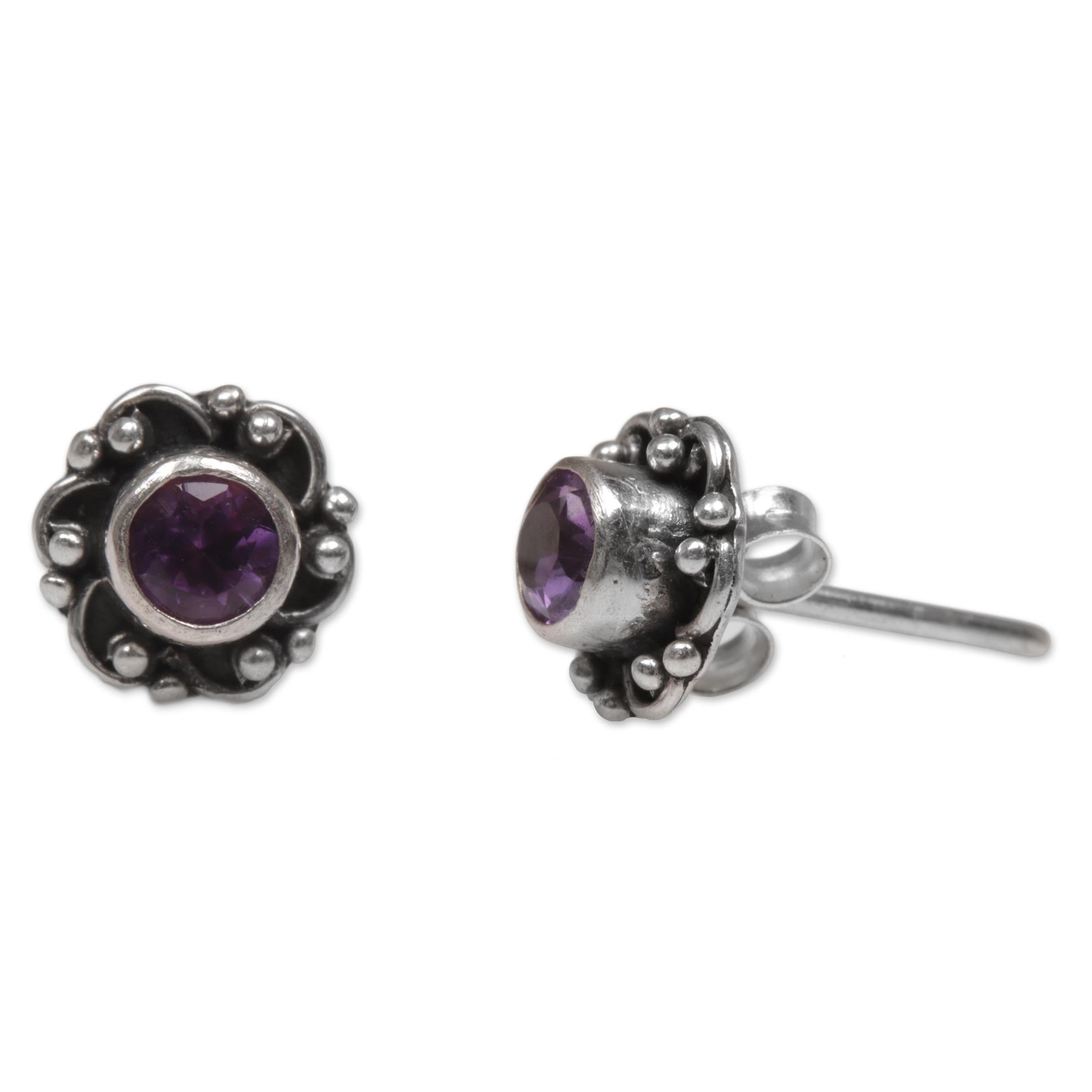 Premium Purple Amethyst Stud Earrings – Handcrafted Elegance