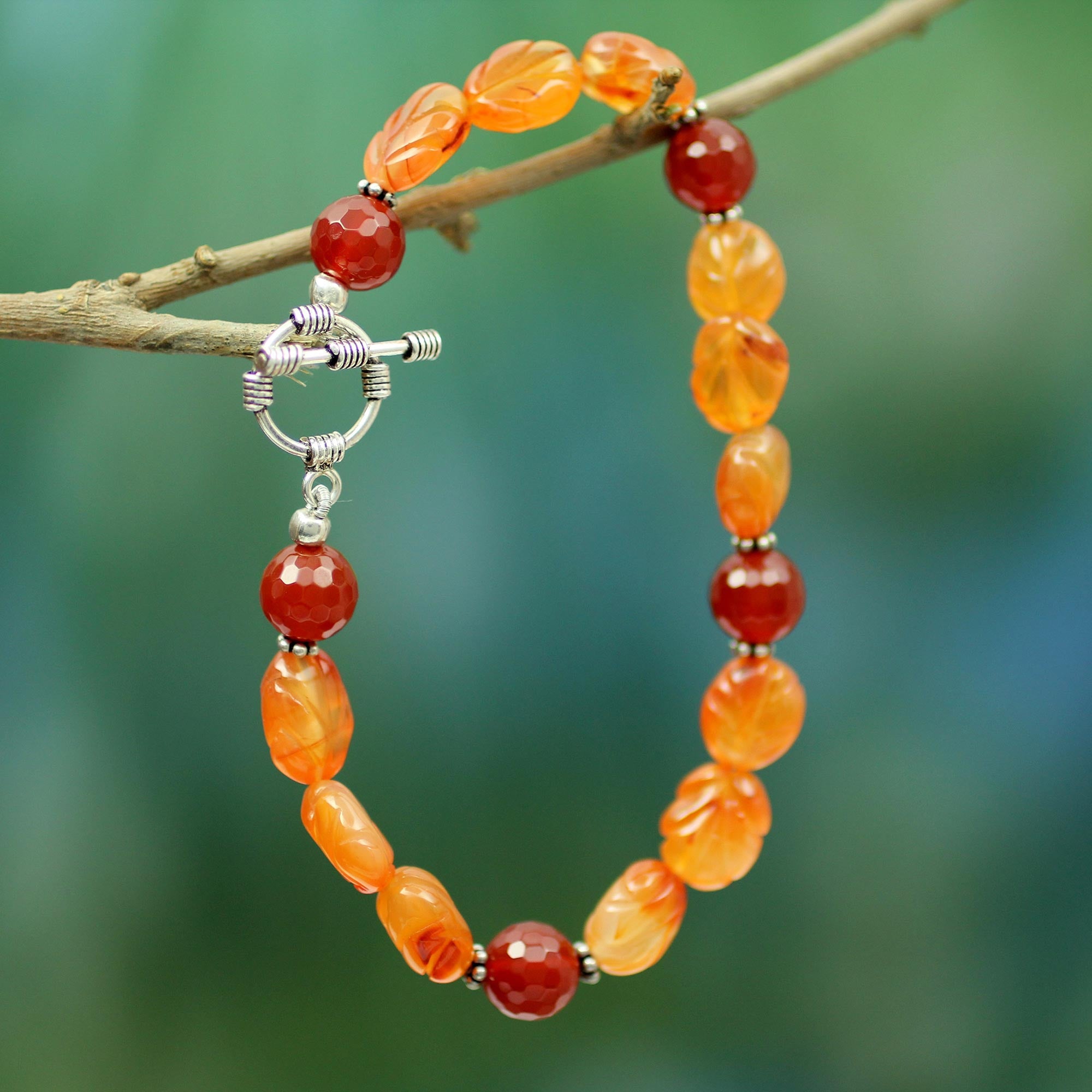 Premium Sunset Forest Carnelian Beaded Bracelet – Handcrafted Elegance
