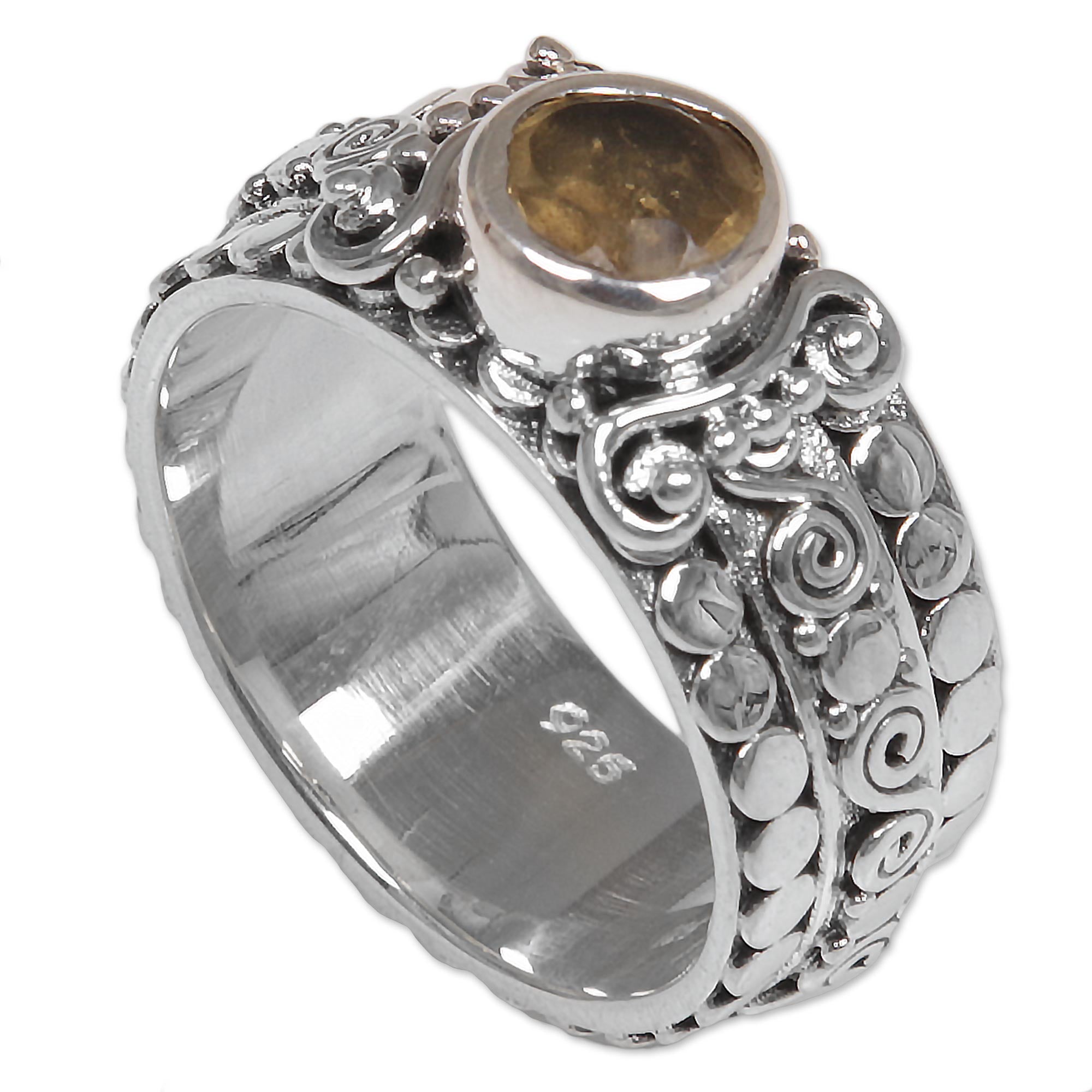 Premium Citrine Sterling Silver Ring – Handcrafted Swirling Serenity Design