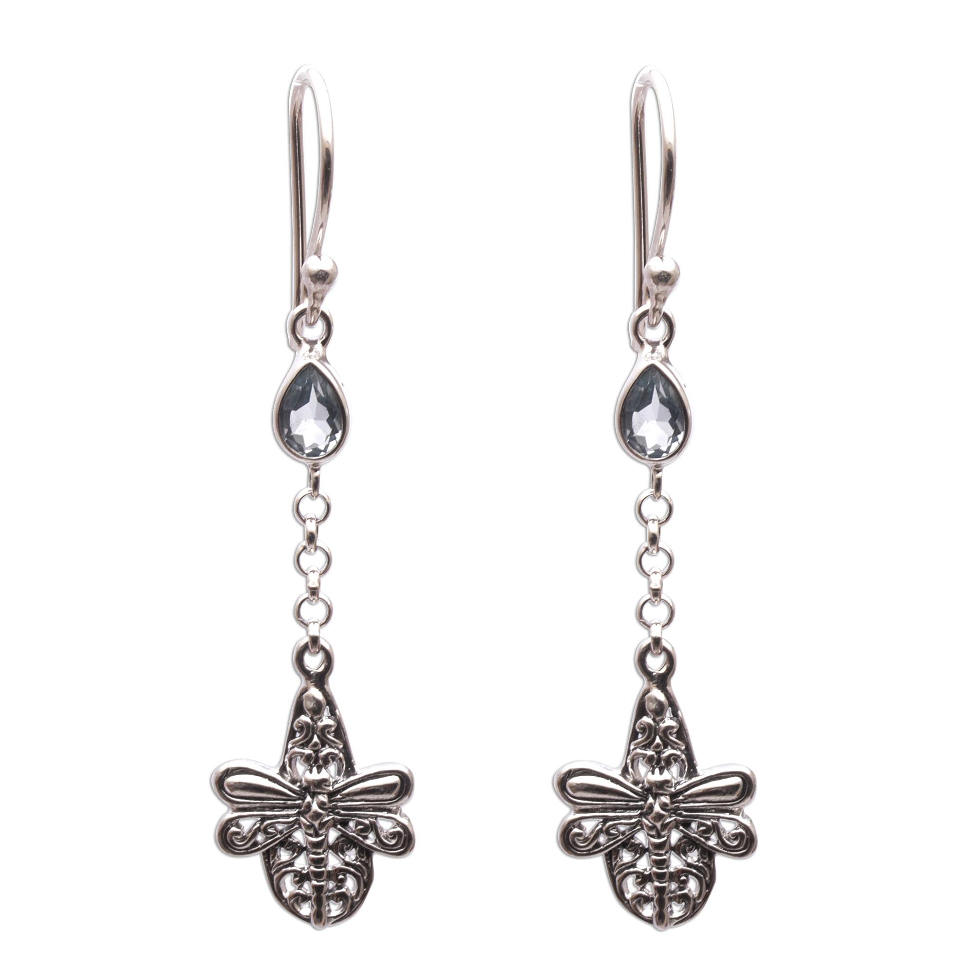 Premium Dragonfly Altar Earrings – Handmade 925 Sterling Silver with Blue Topaz