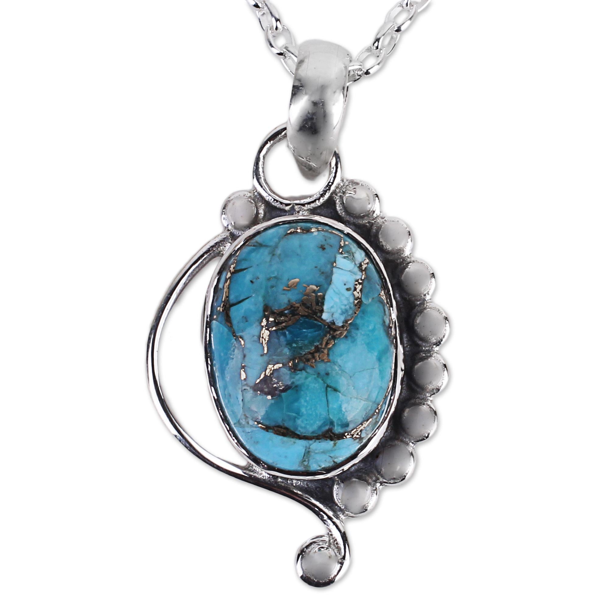 Premium Indian Paisley Turquoise Necklace in Sterling Silver