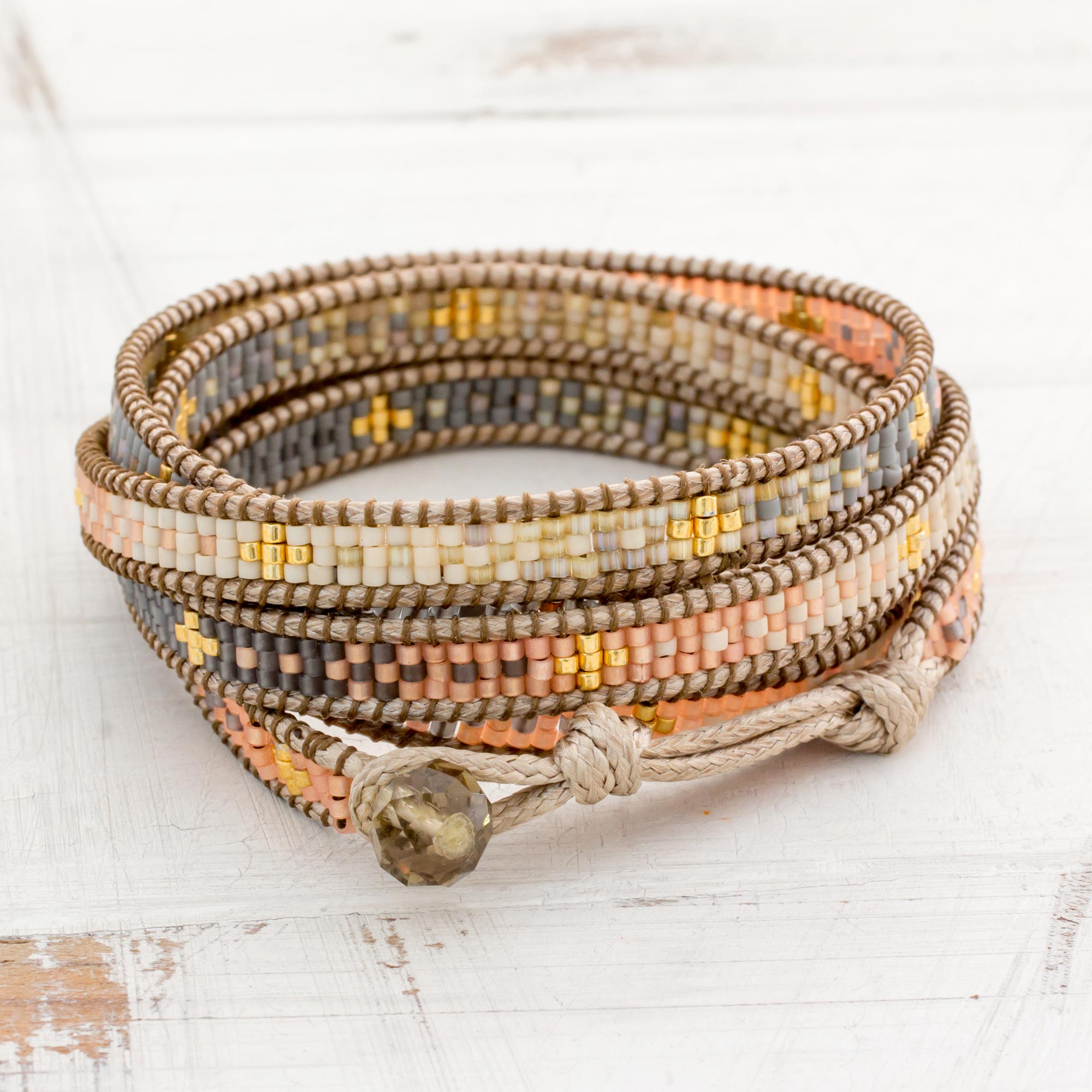 Premium Cerro de la Cruz Wrap Bracelet in Grey Glass Beads