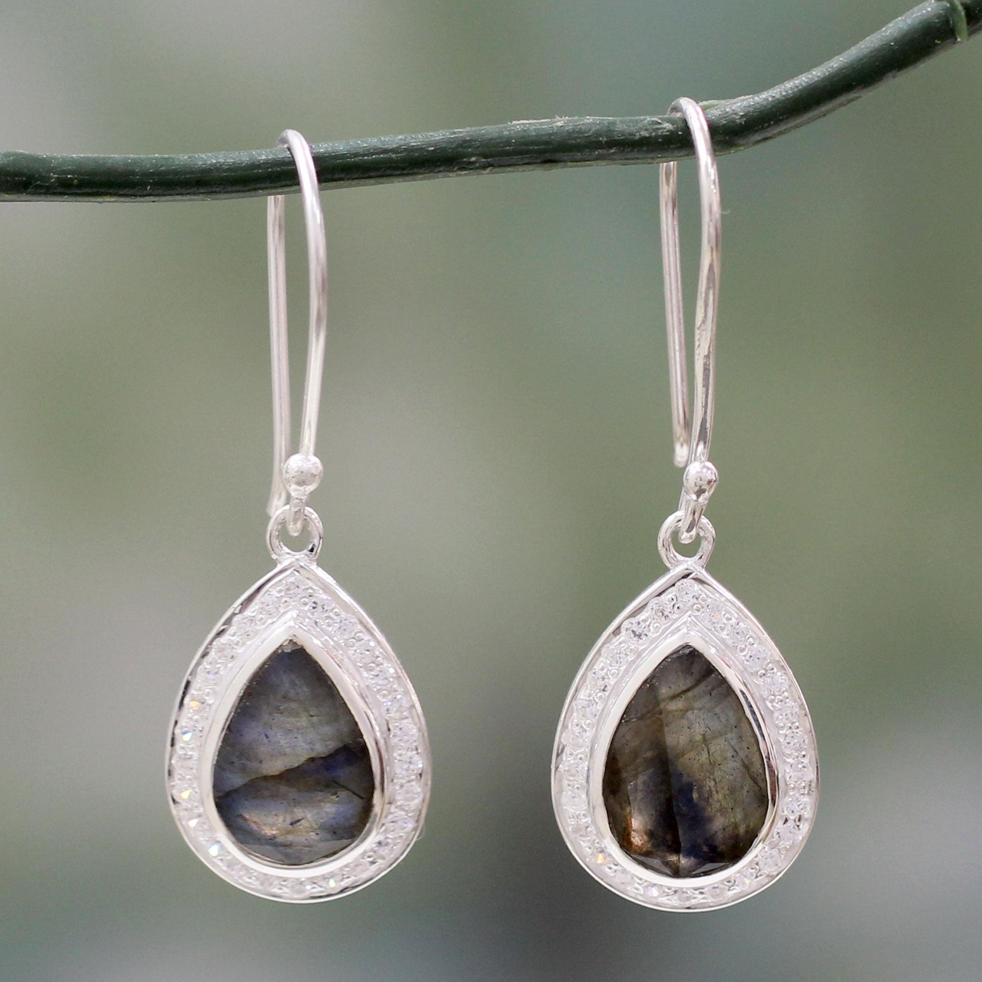 Premium Mystic Dewdrop Sterling Silver Earrings with Iridescent Labradorite