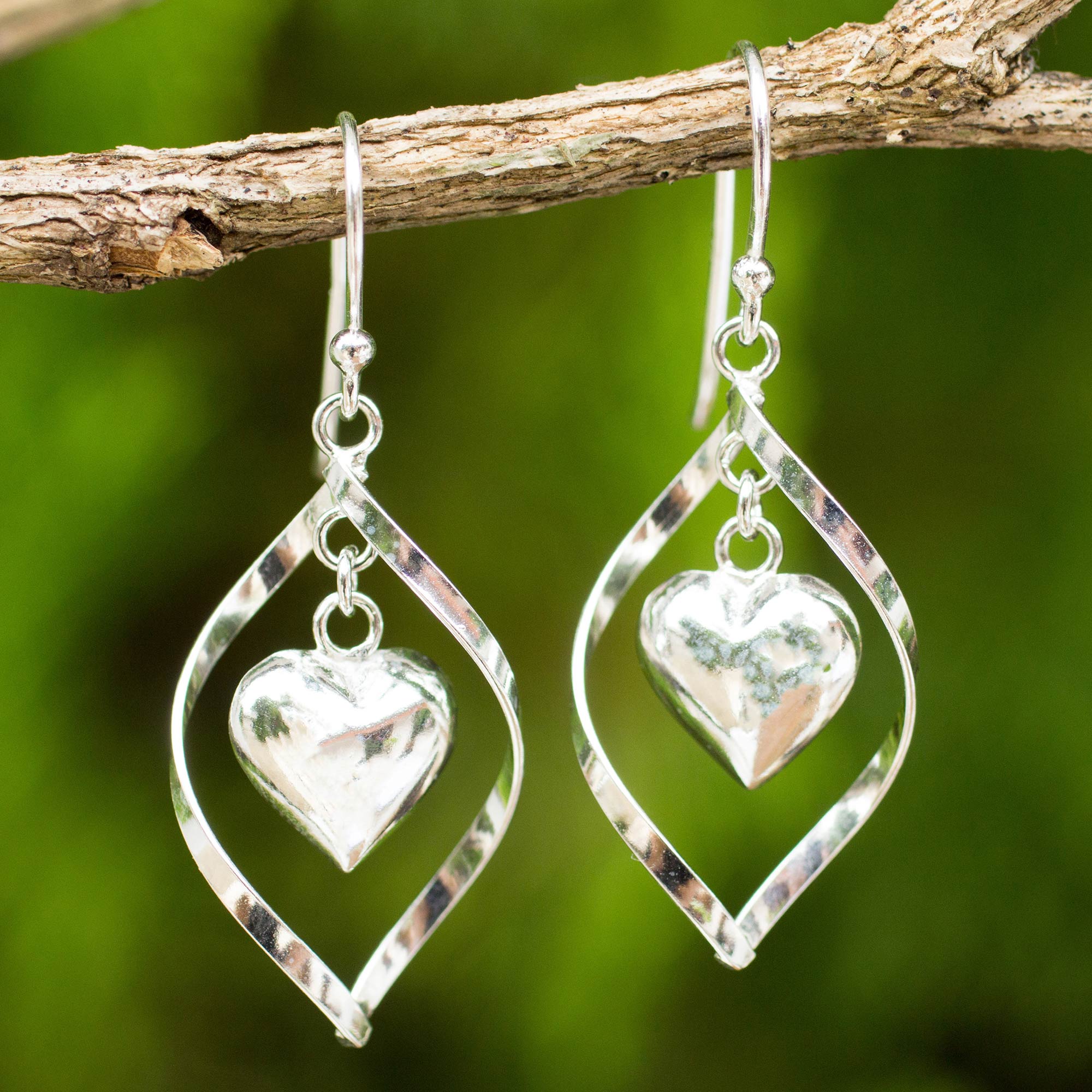 Premium Captive Heart Sterling Silver 925 Dangle Earrings