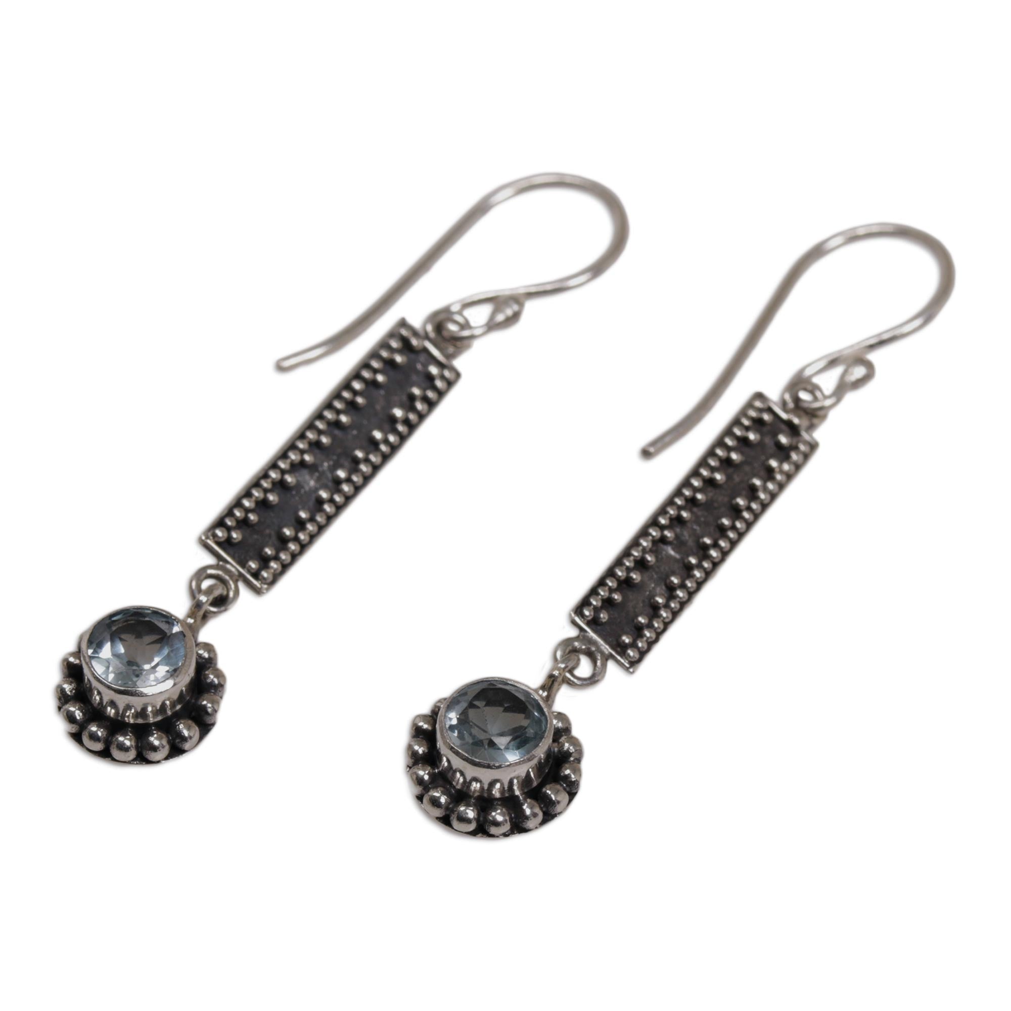 Premium Falling Raindrops Sterling Silver and Blue Topaz Dangle Earrings – Handcrafted in Bali