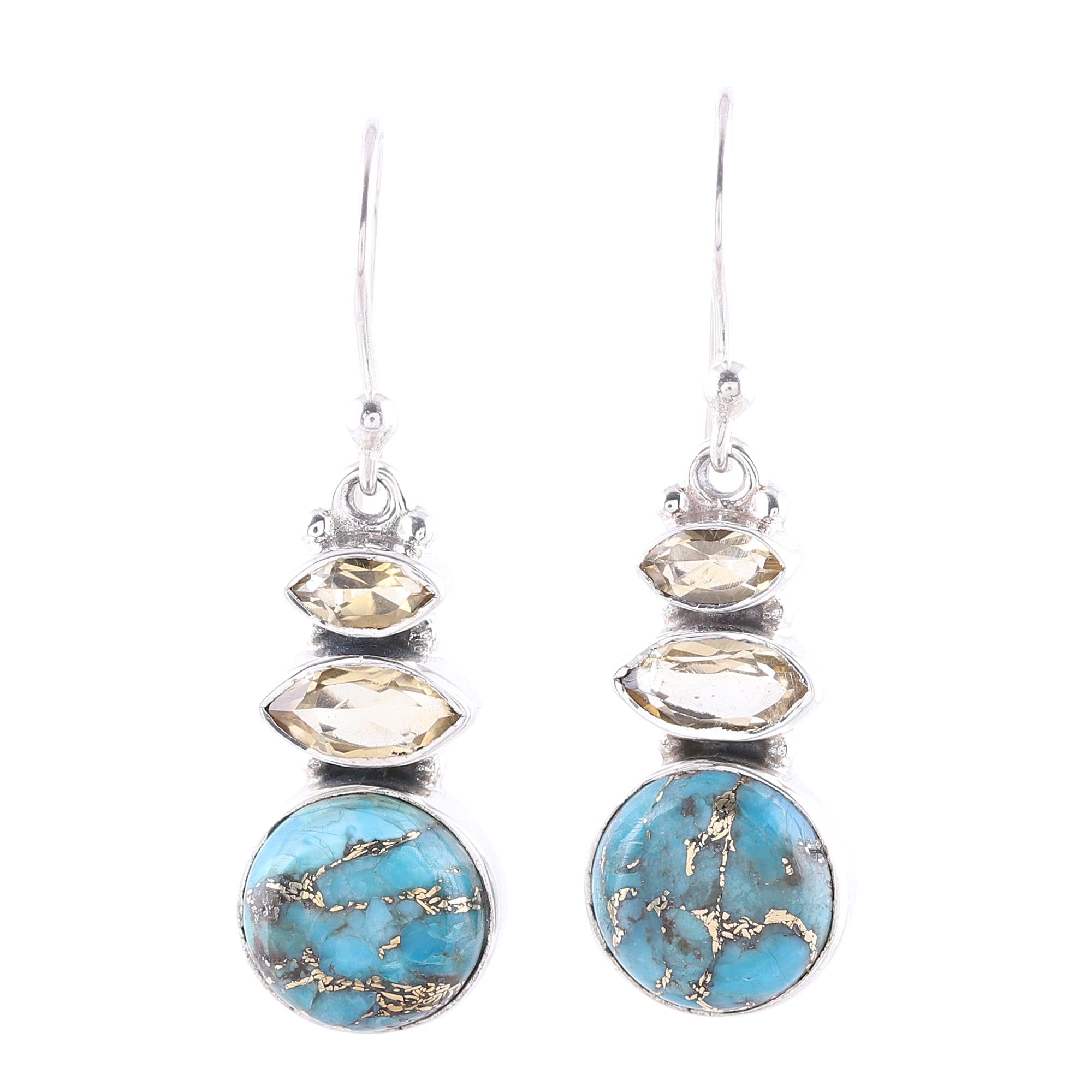 Premium Peaceful Dazzle Citrine & Turquoise Earrings - Handcrafted in India