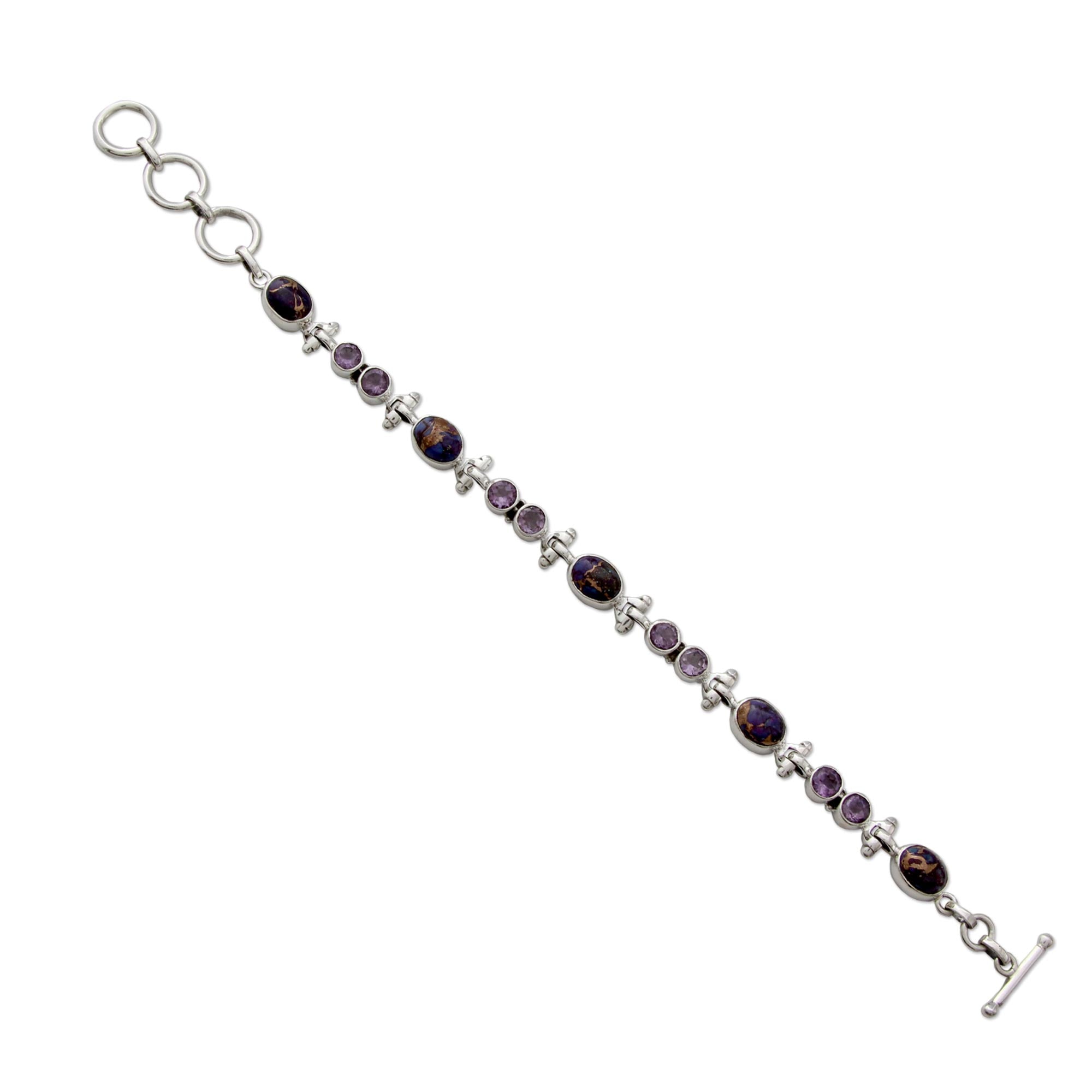 Premium Handcrafted Amethyst & Turquoise Sterling Silver Bracelet