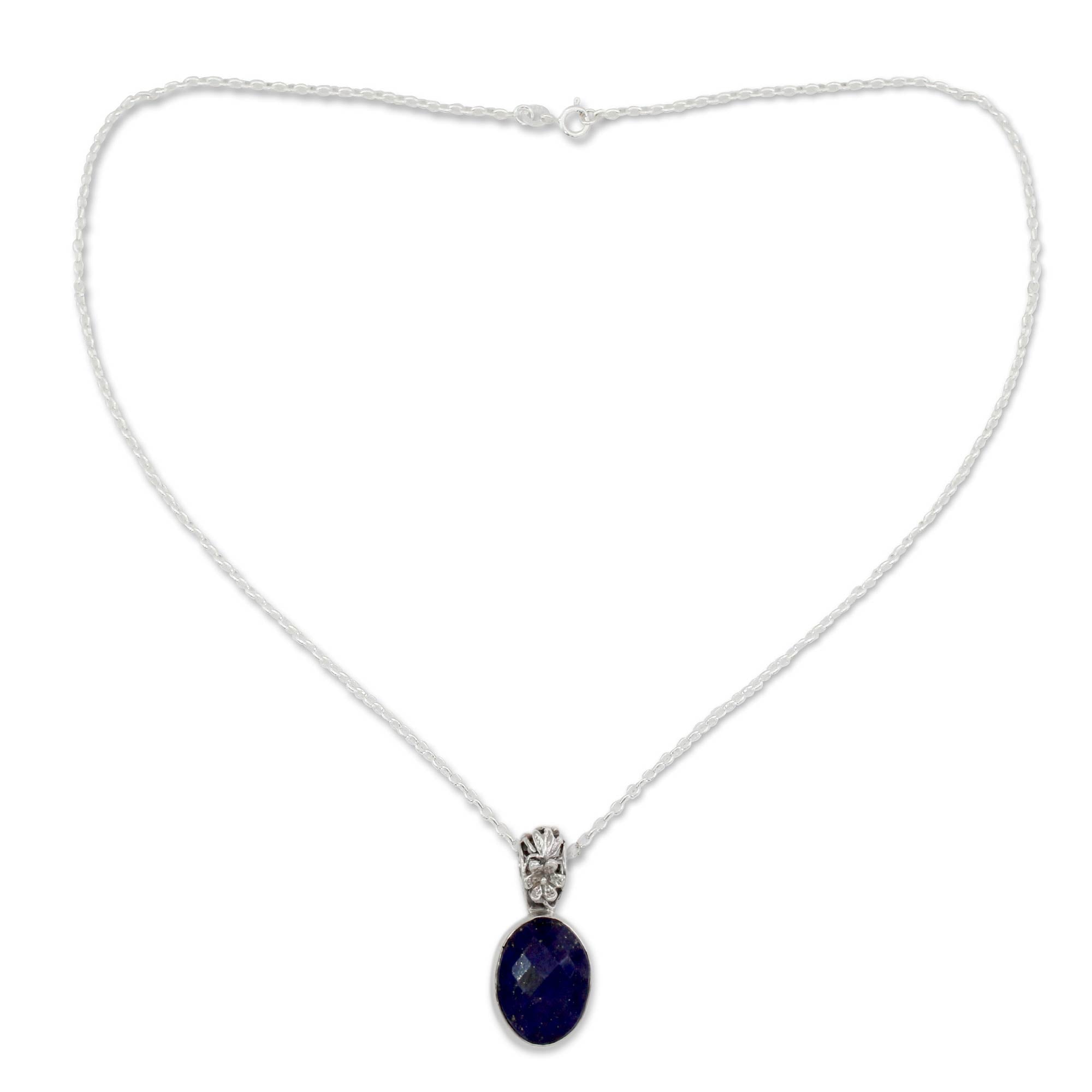 Premium Floral Facets Artisan Silver & Lapis Necklace