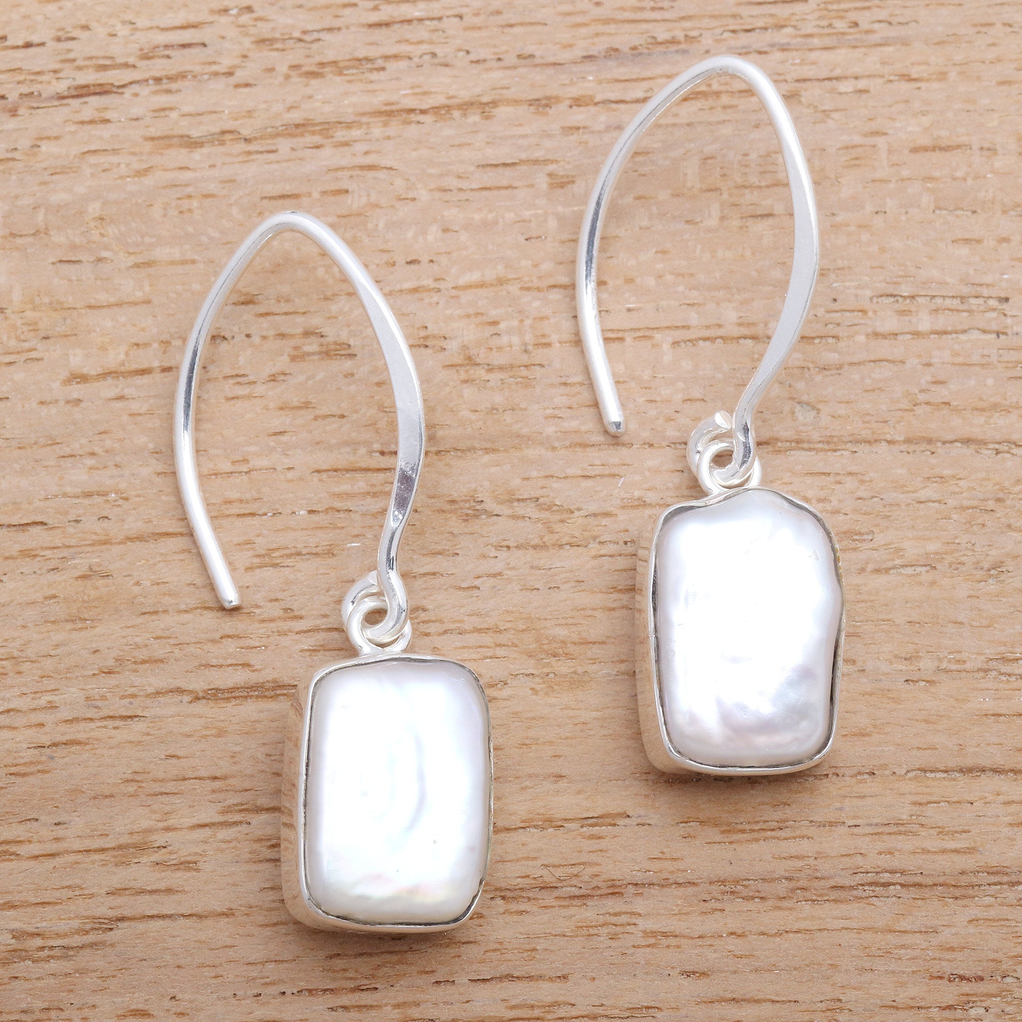 Premium Snowy Rectangles Pearl Dangle Earrings - Handcrafted in Bali