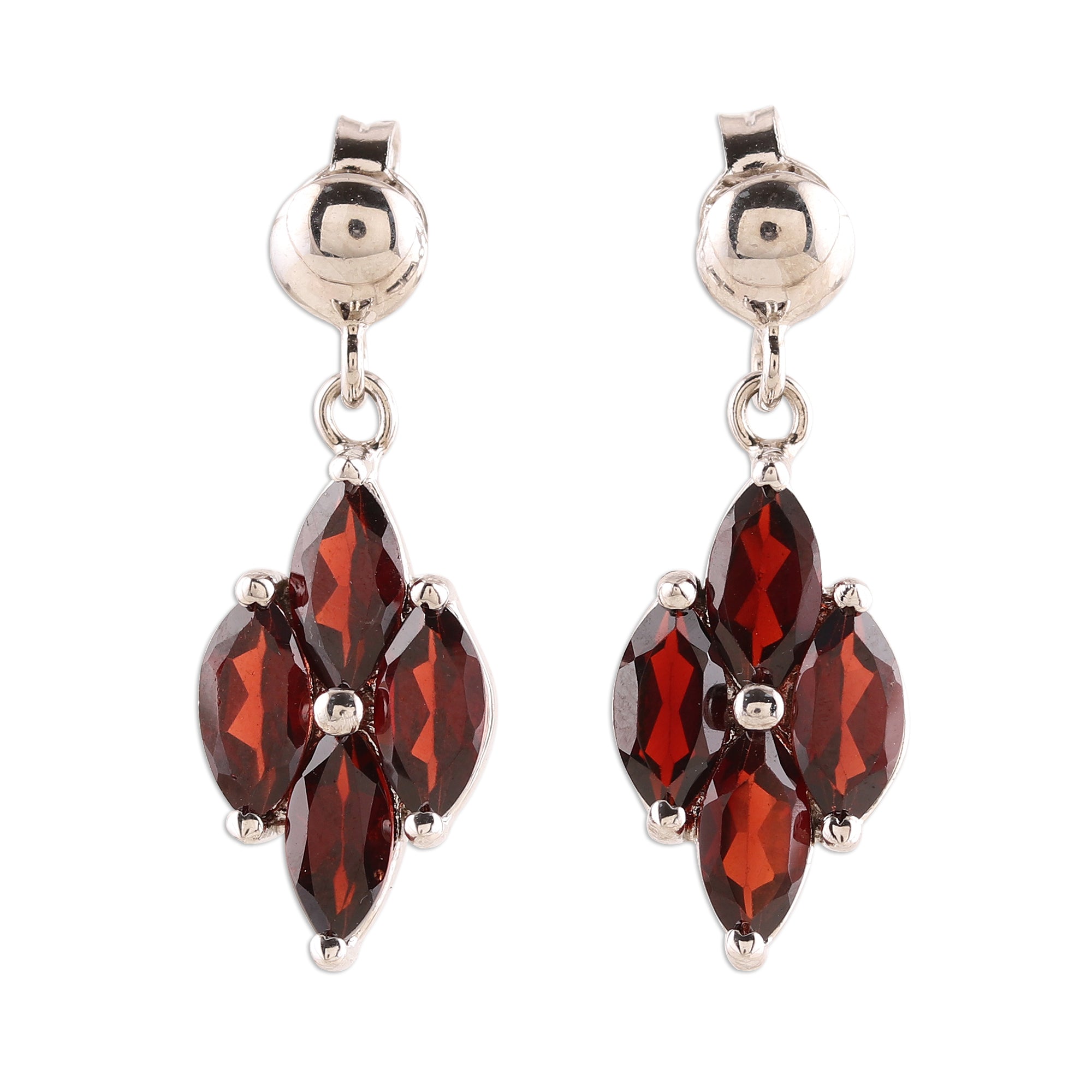 Premium 3-Carat Rhodium Plated Garnet Dangle Earrings | Handcrafted in India