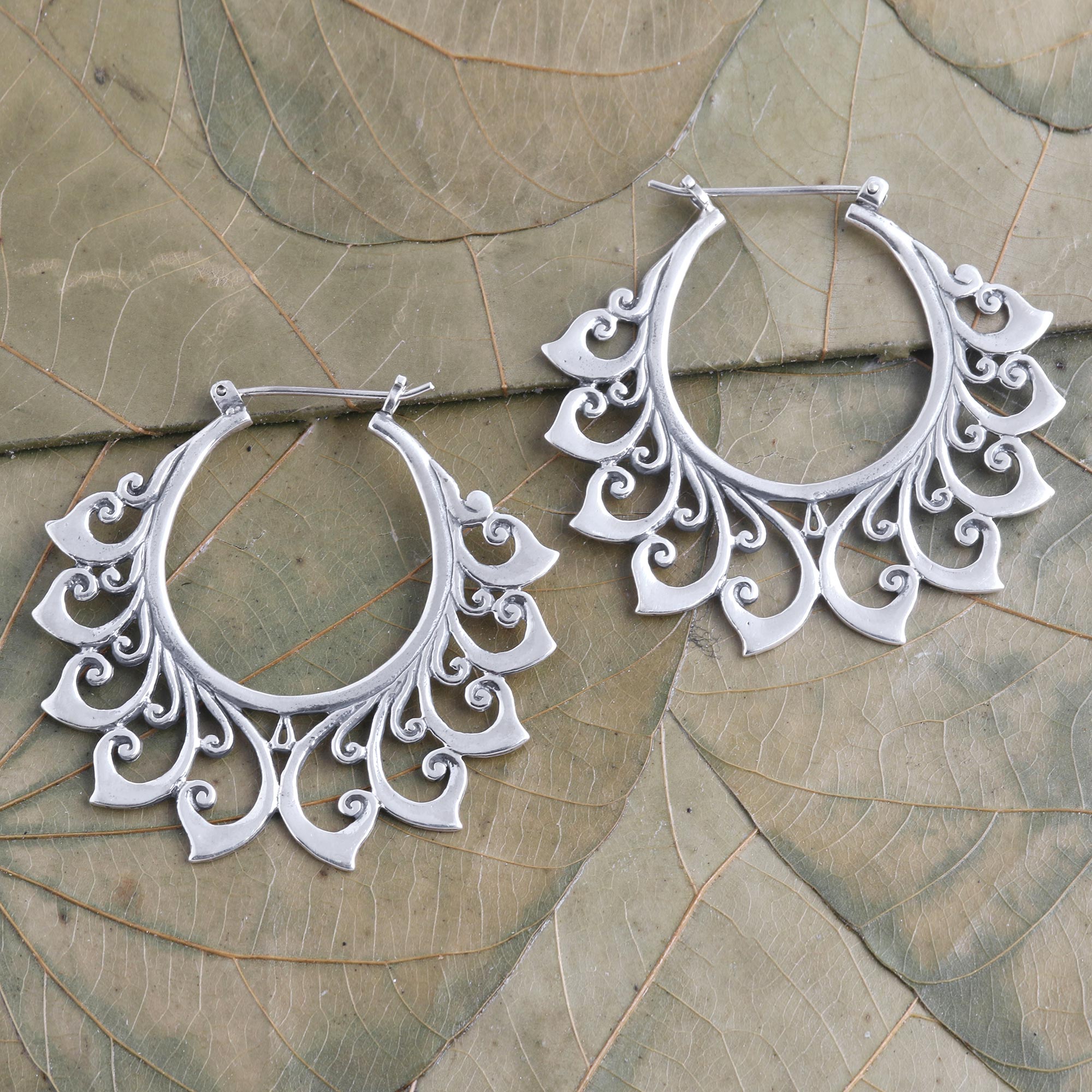 Premium Handcrafted Sterling Silver Floral Hoop Earrings