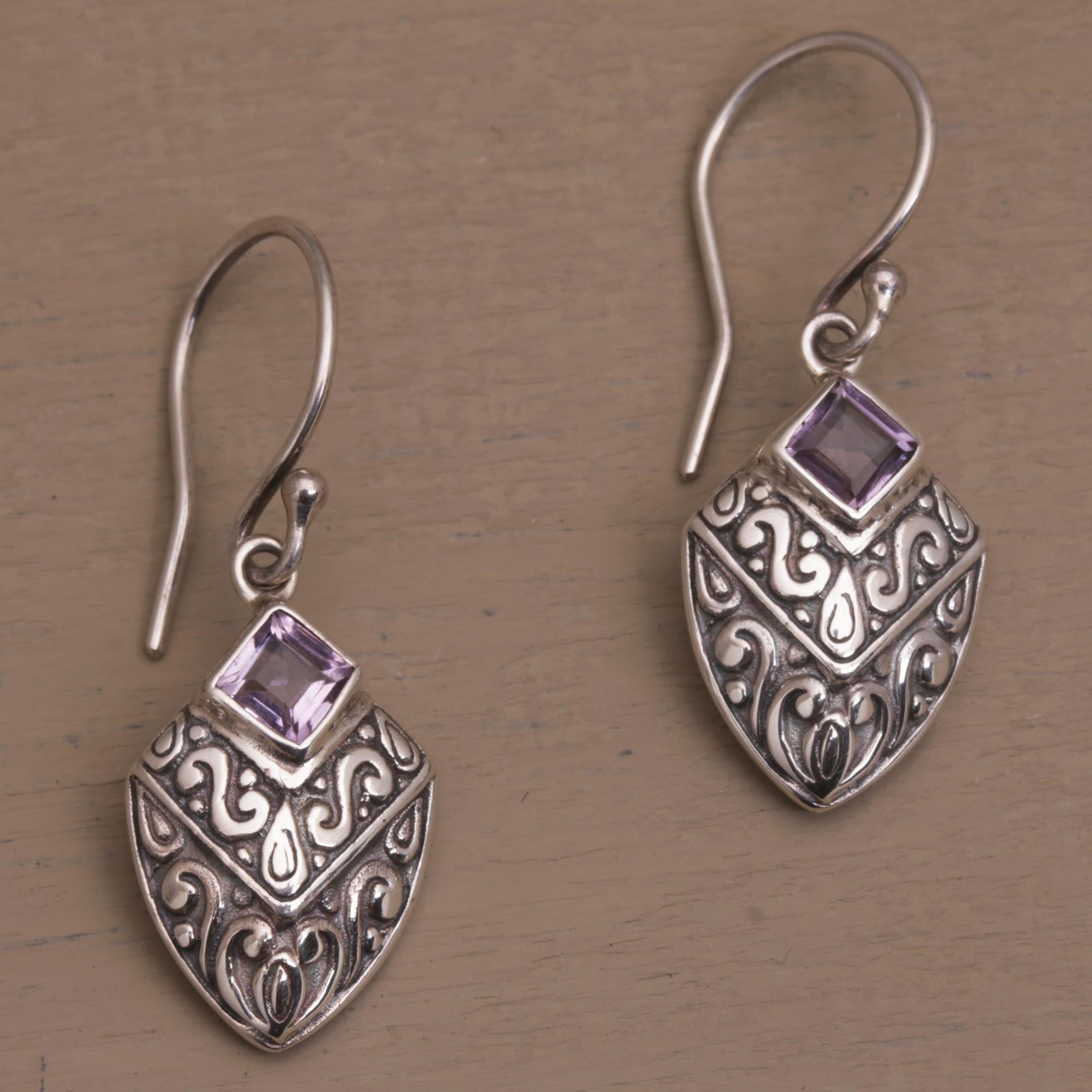 Premium Rain Forest Beacon Handcrafted Balinese Amethyst Earrings