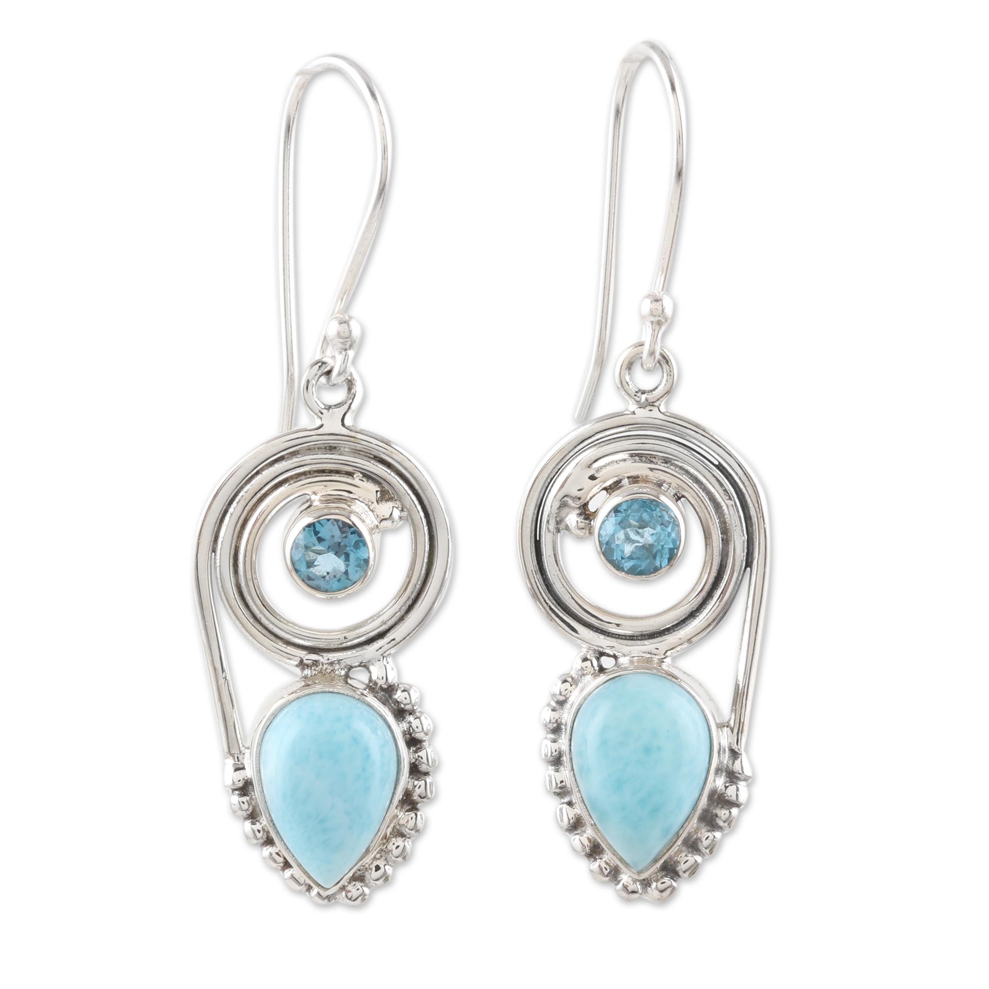 Premium Larimar & Blue Topaz Dangle Earrings – Ultimate Elegance