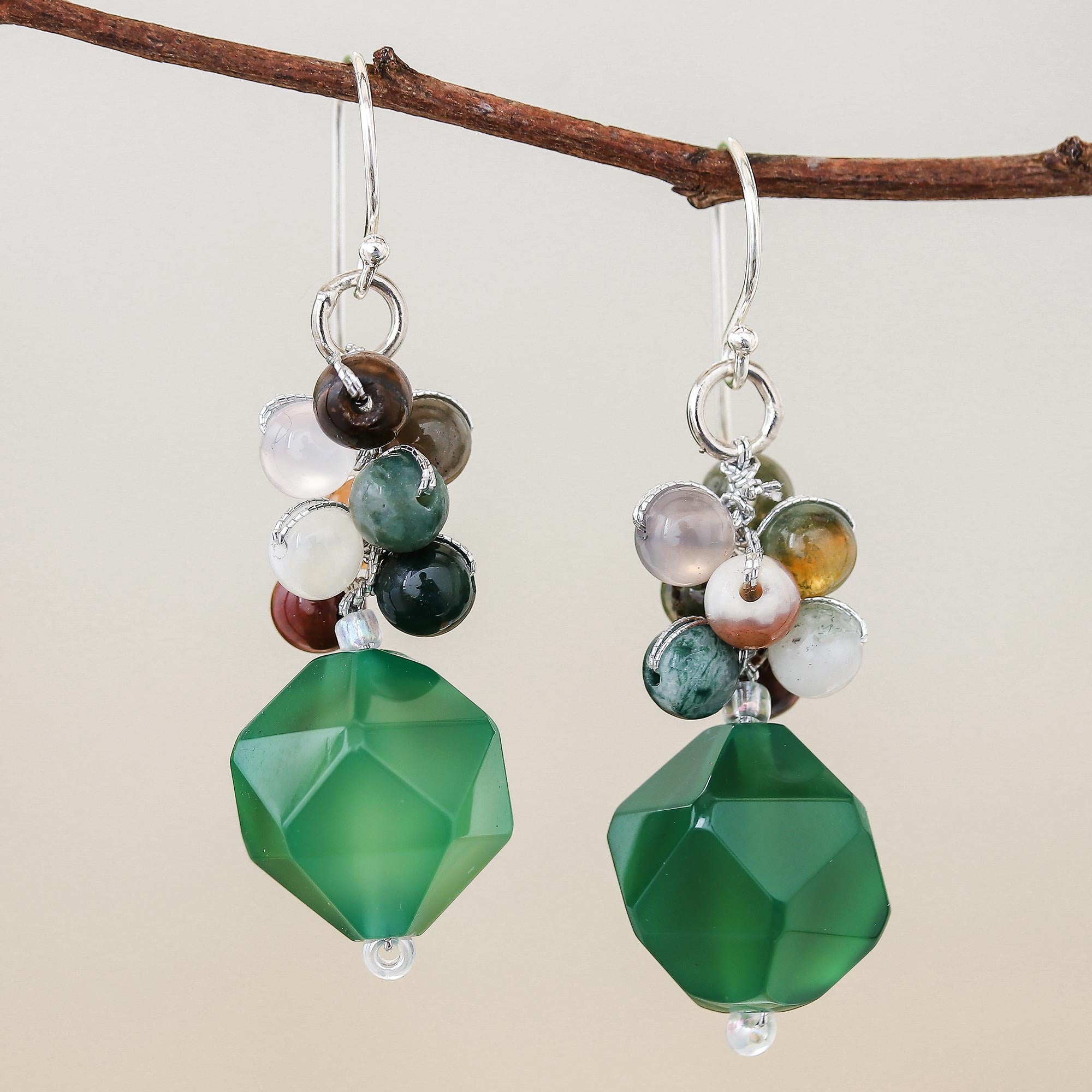 Premium Green Multi-Gemstone Beaded Cluster Earrings – Ultimate Glamour