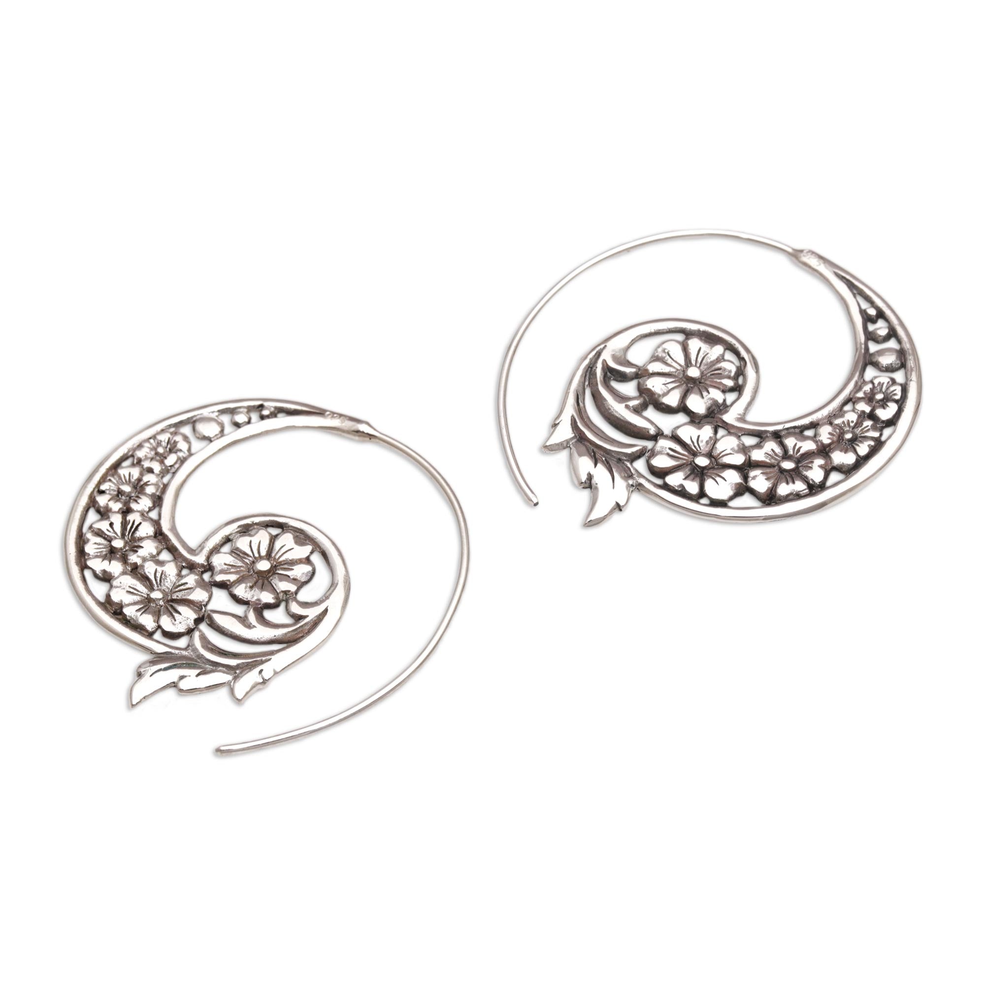 Premium Silver Floral Spiral Earrings - Handmade in Bali