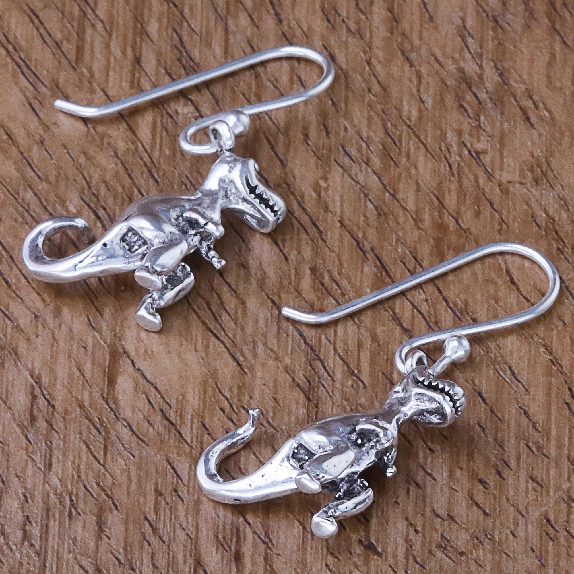 Premium T-Rex Sterling Silver Dangle Earrings - Handcrafted in Thailand