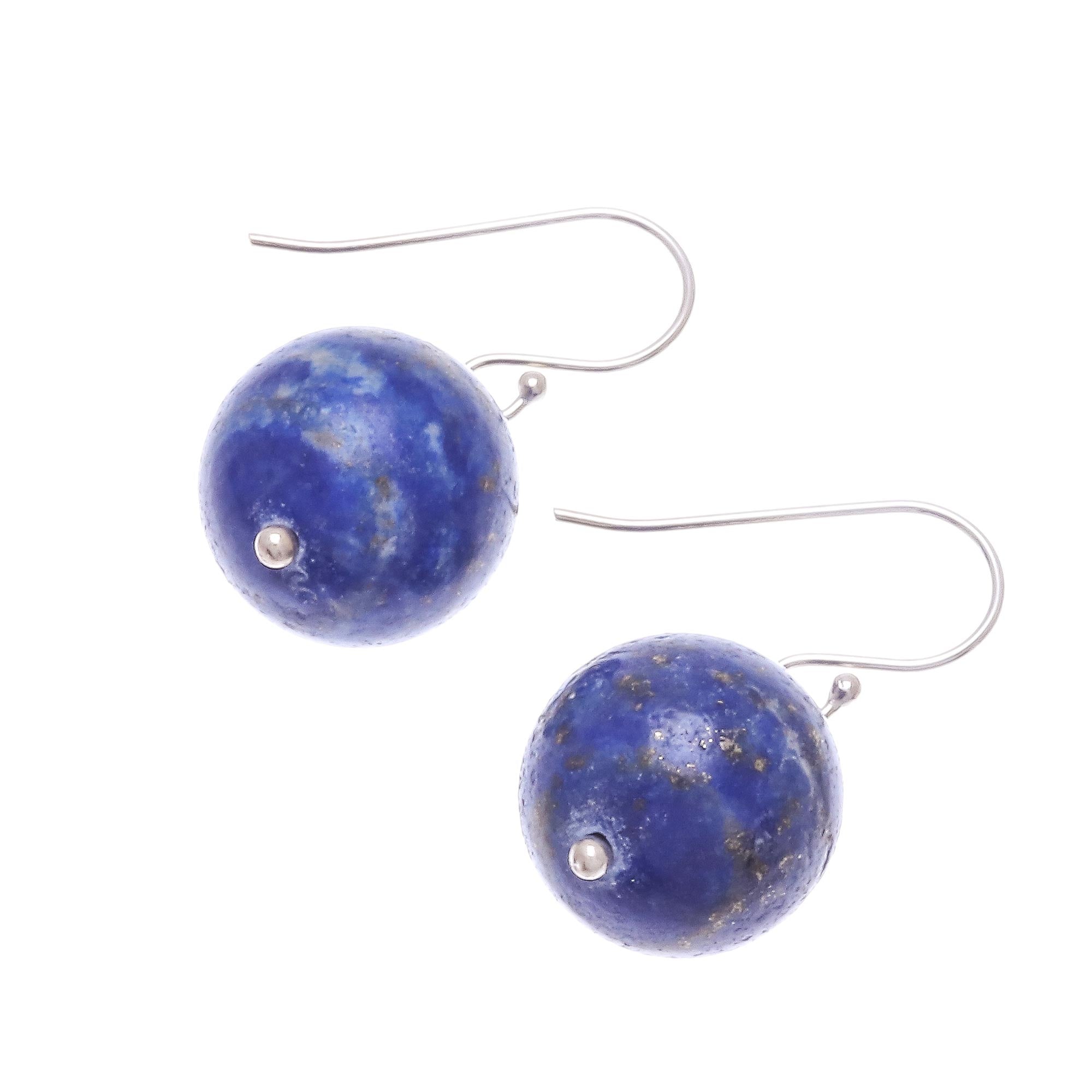 Premium Round Lapis Lazuli Dangle Earrings - Handcrafted in Thailand