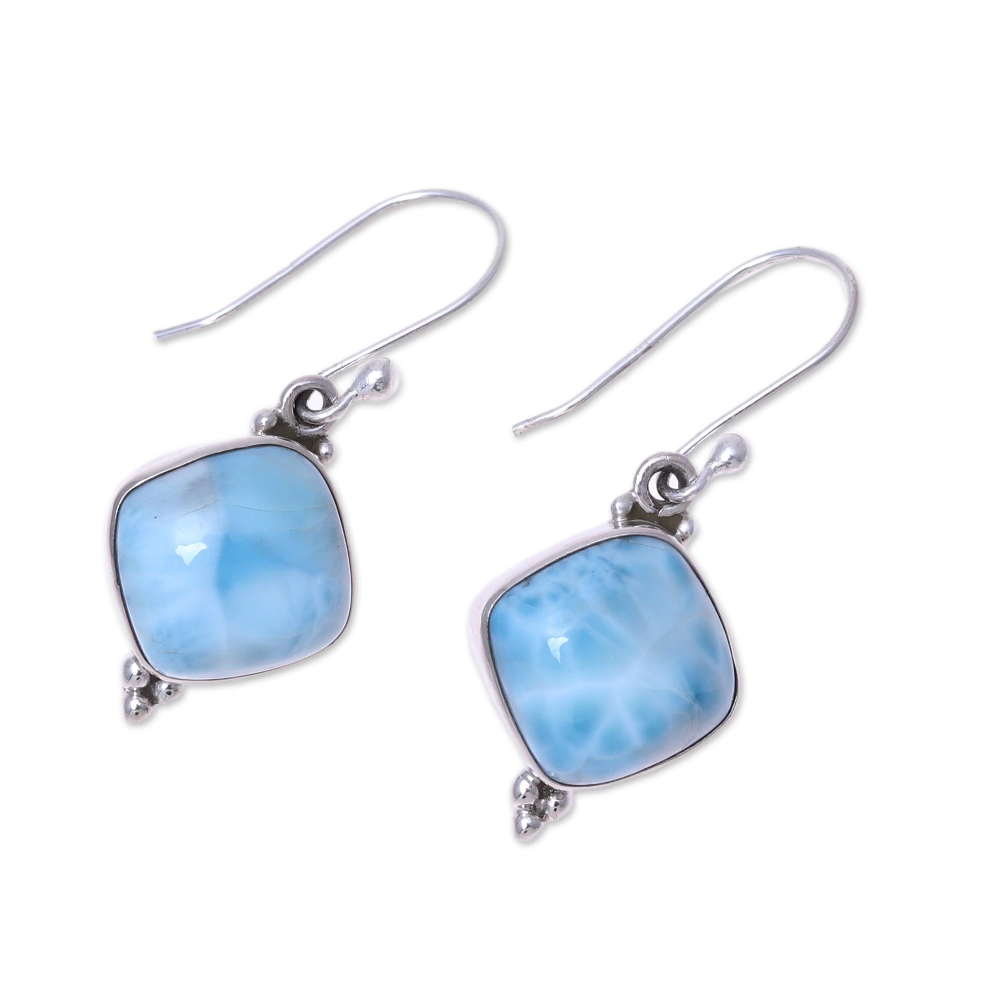 Premium Larimar Dangle Earrings - Handcrafted Sterling Silver Jewelry