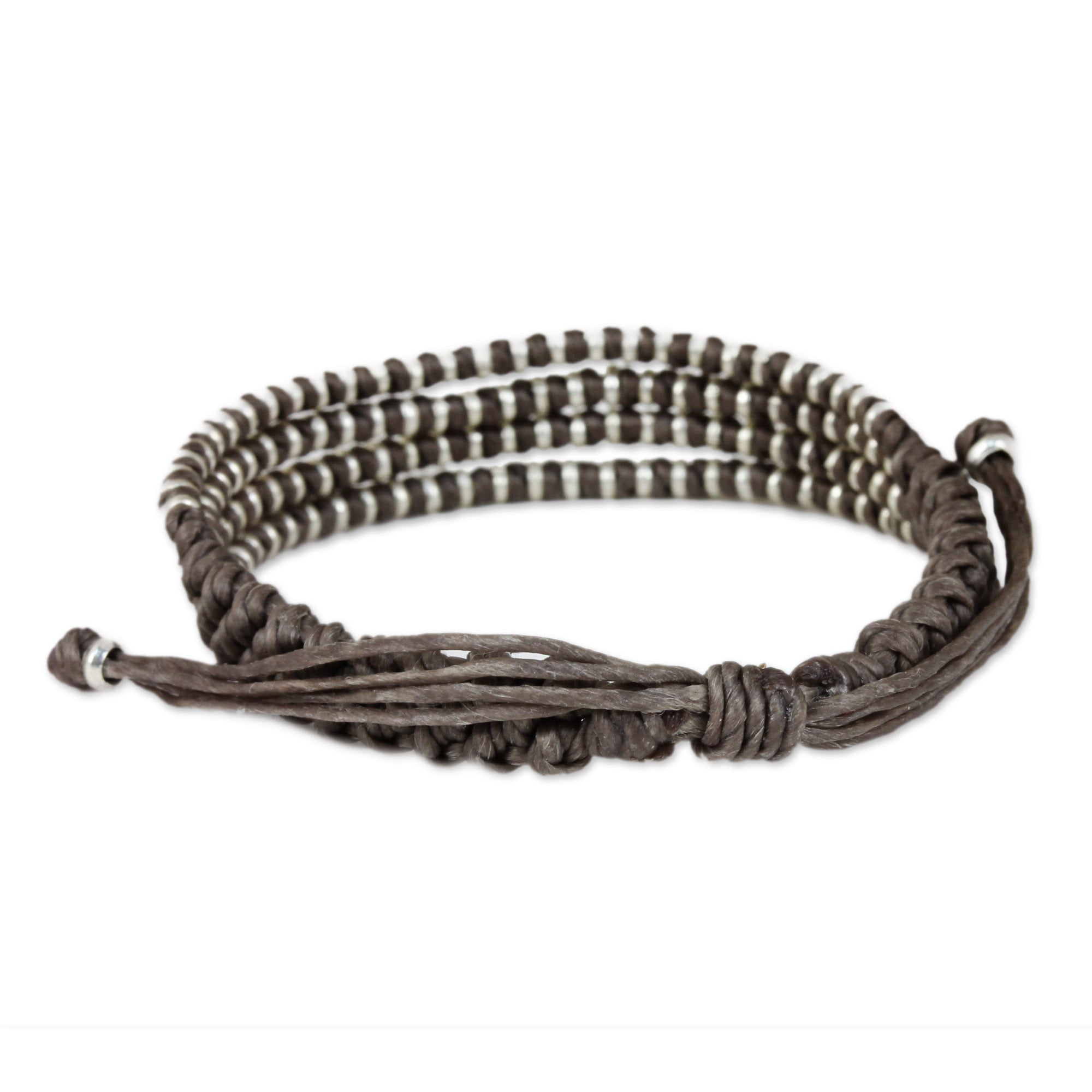 Premium Grey Chiang Mai Quartet Bracelet - Handcrafted Silver Accents