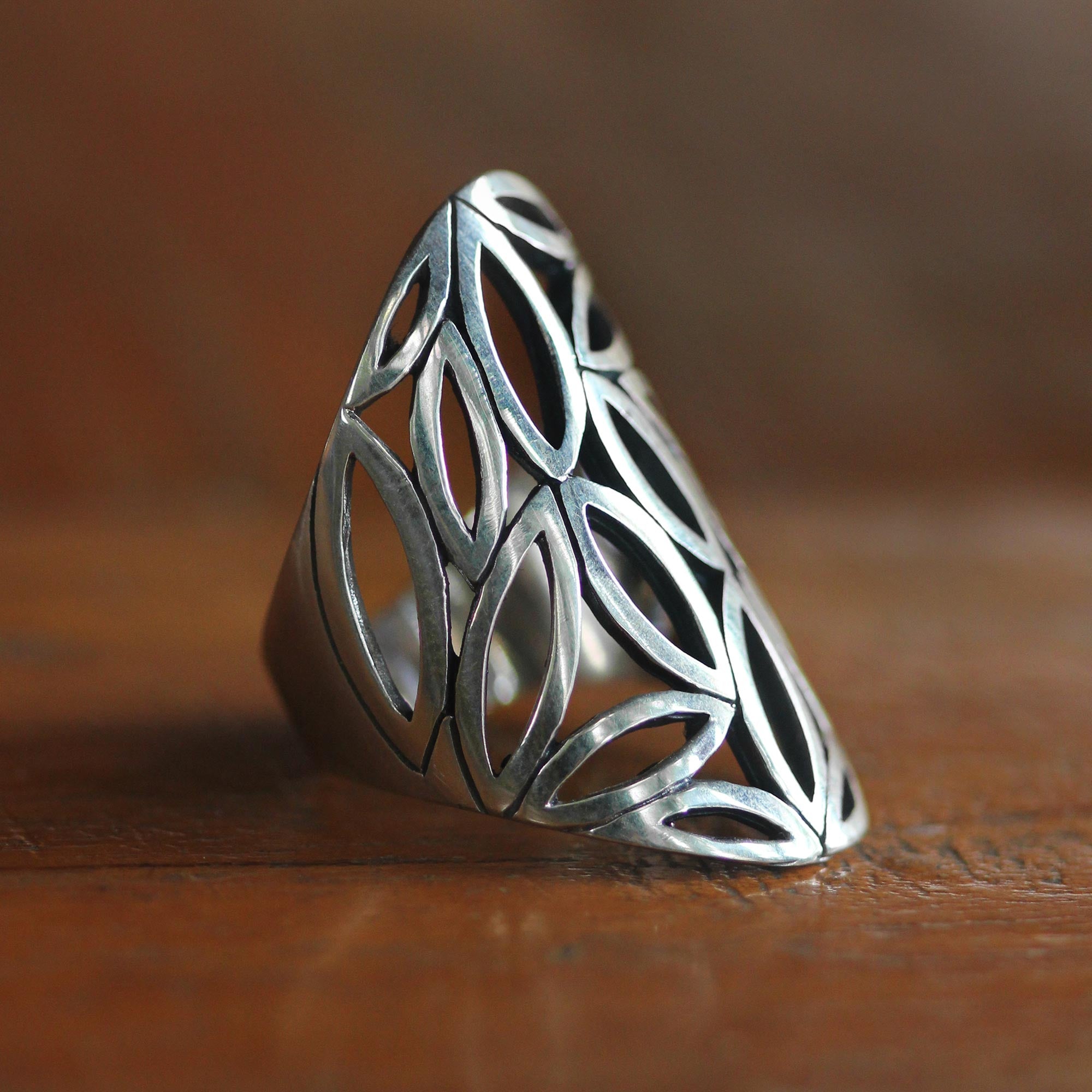 Premium Bamboo Breeze Sterling Silver Cocktail Ring – Handcrafted Elegance