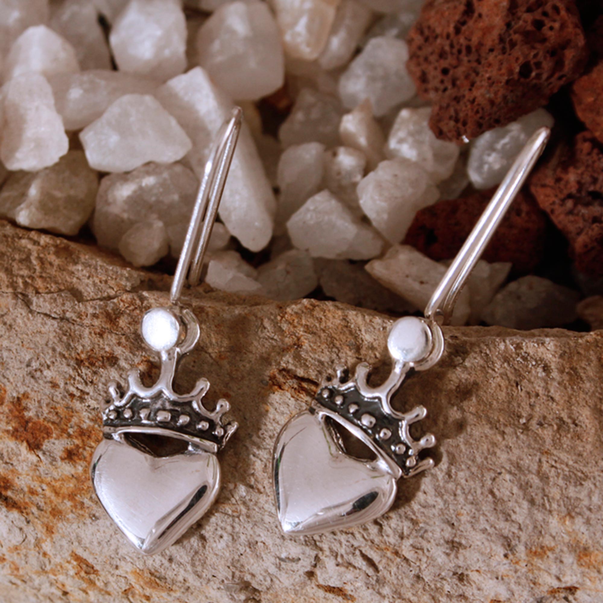 Premium Taxco Sterling Silver Love Coronation Dangle Earrings