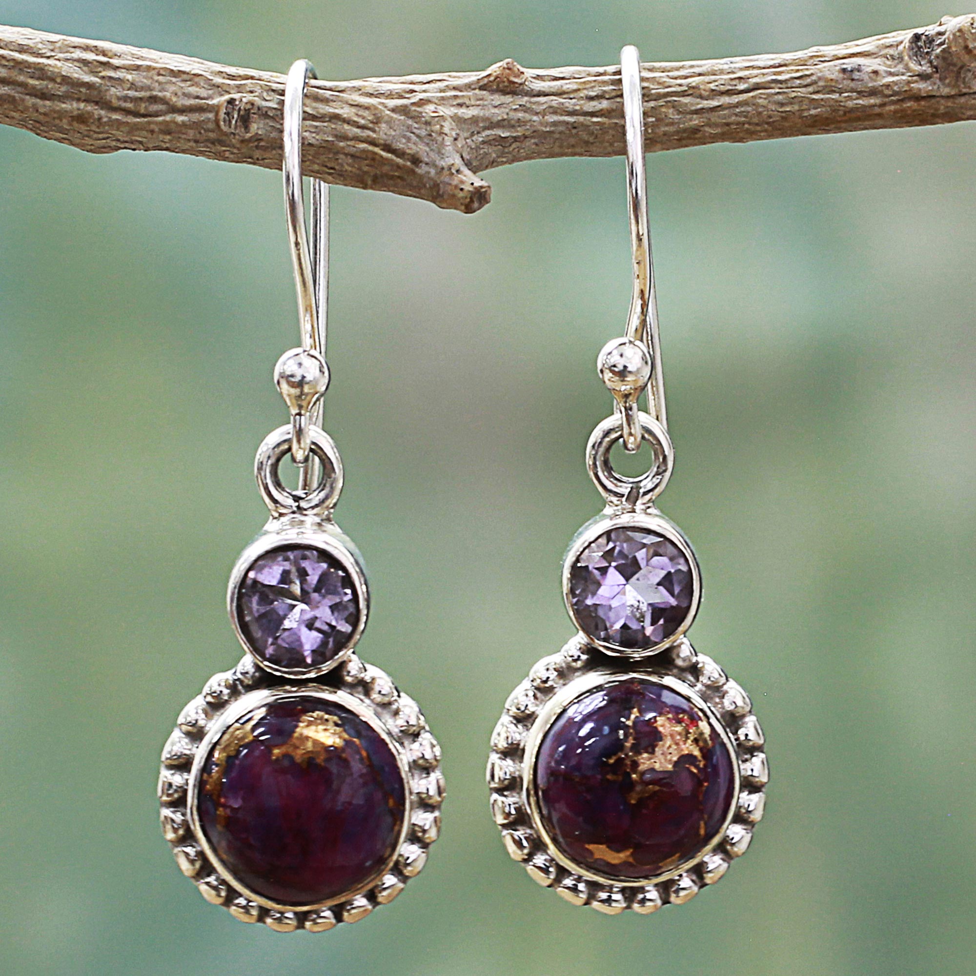 Premium Amethyst & Turquoise Sterling Silver Earrings - Purple Glamour Collection