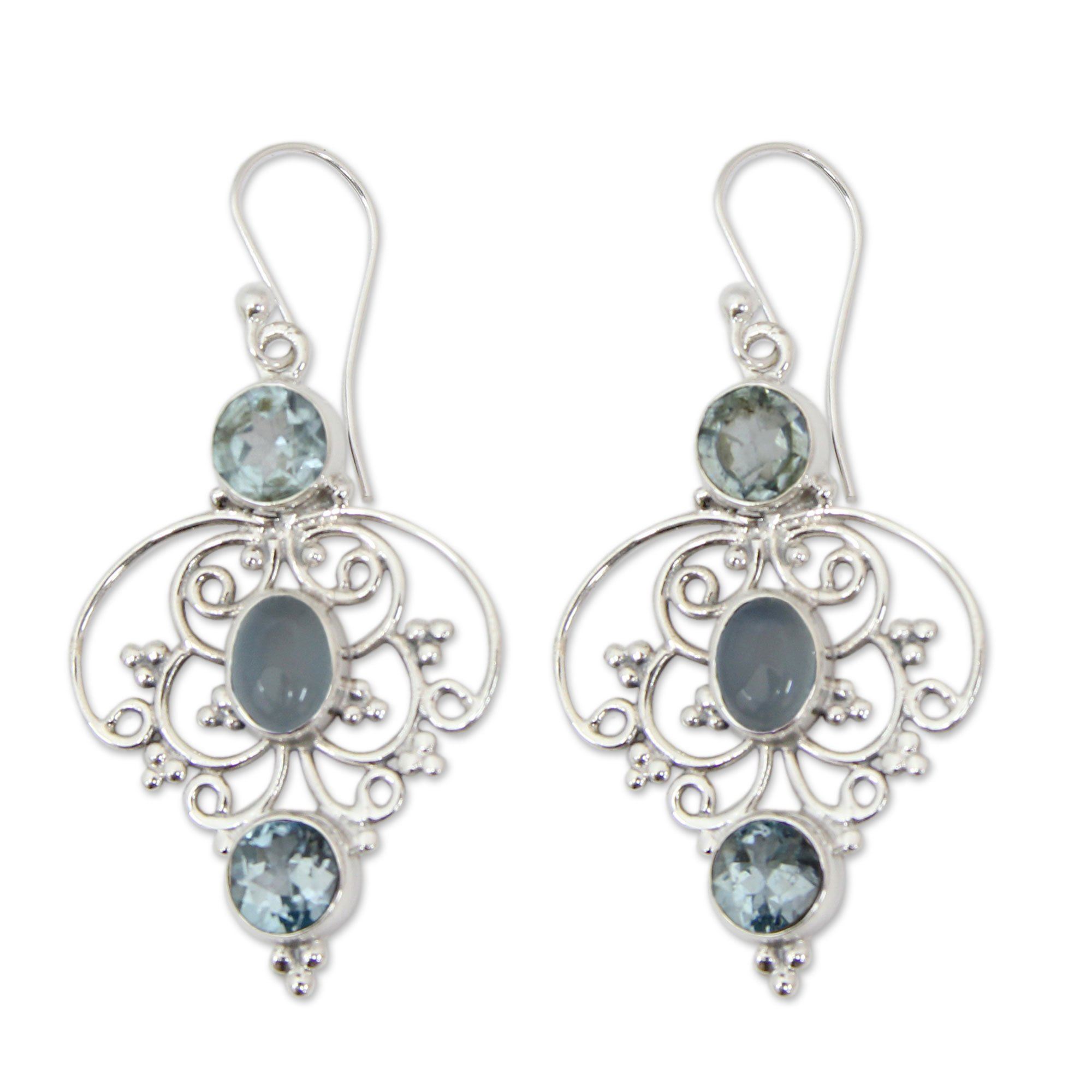Premium Blue Topaz Arabesque Elegance Earrings