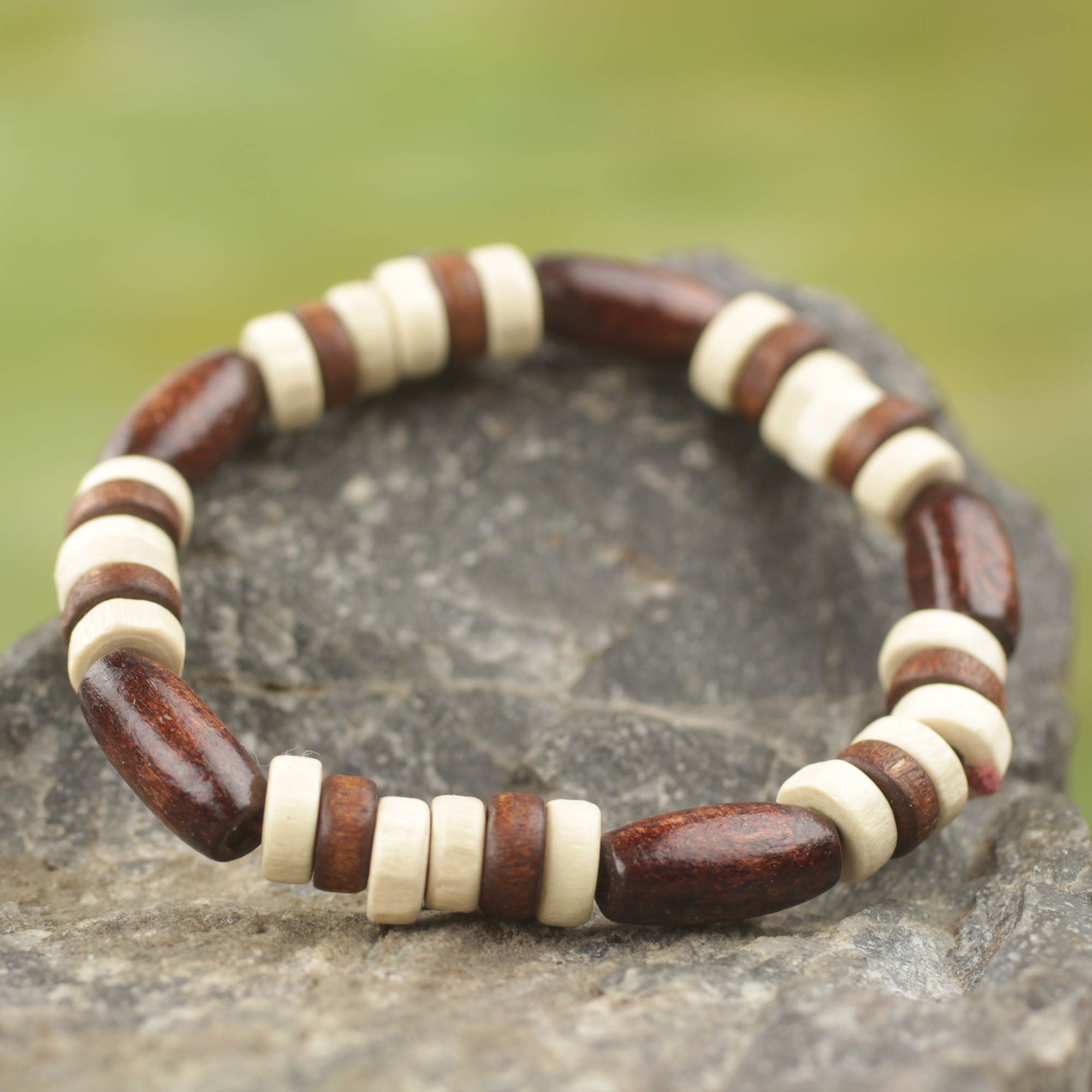 Premium Handcrafted Chocolate Wood Bead Stretch Bracelet – Artisan Jewelry from Ghana