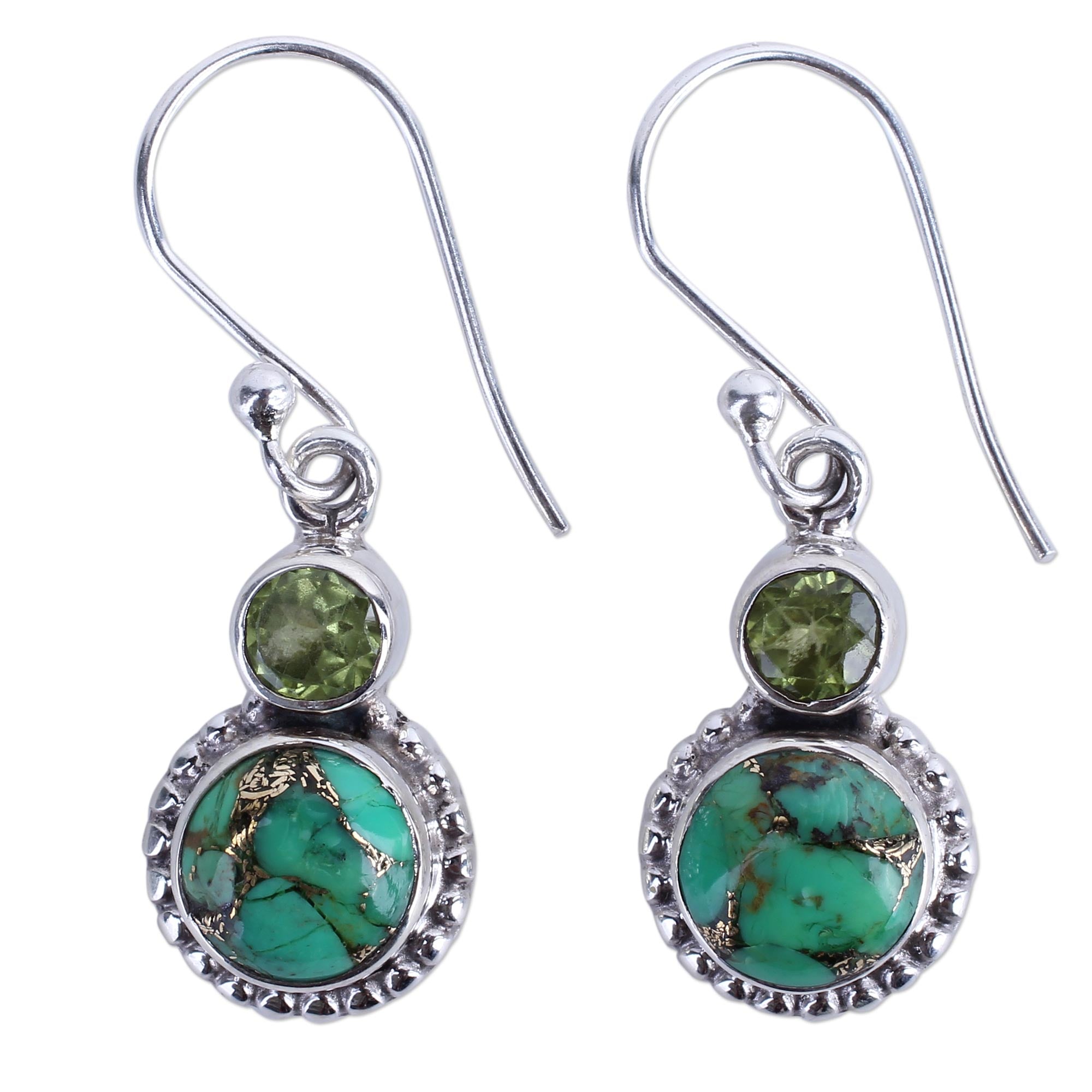 Premium Forest Floor Earrings – Peridot & Turquoise Sterling Silver Jewelry