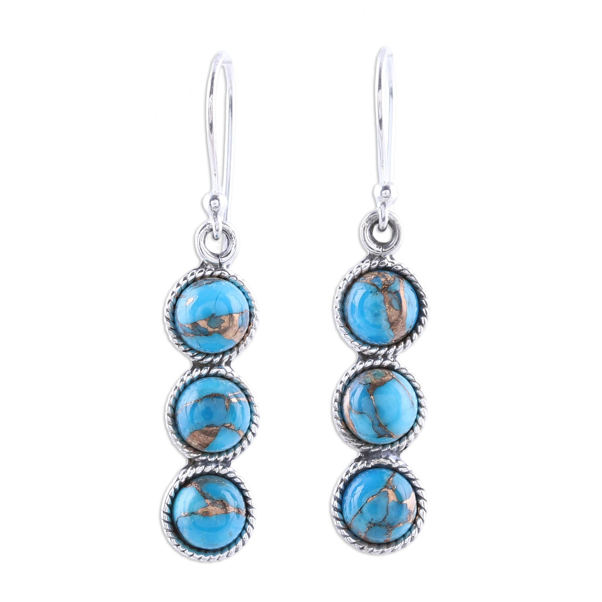 Premium Dancing Circles Earrings: Sterling Silver & Turquoise Elegance