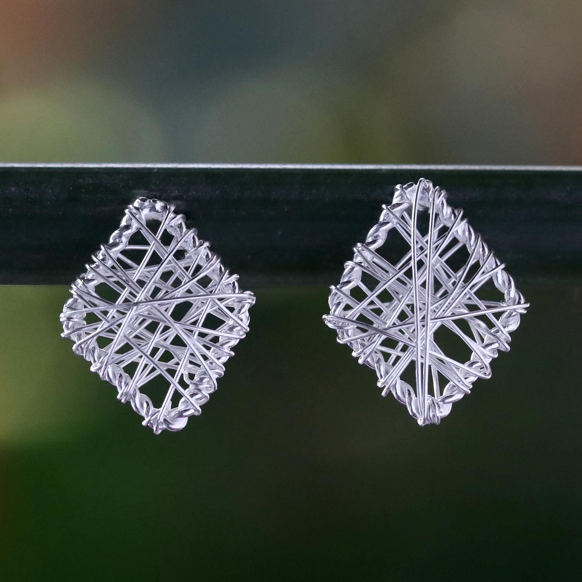 Premium Rhombus Wrap Sterling Silver Stud Earrings - Handcrafted in Thailand