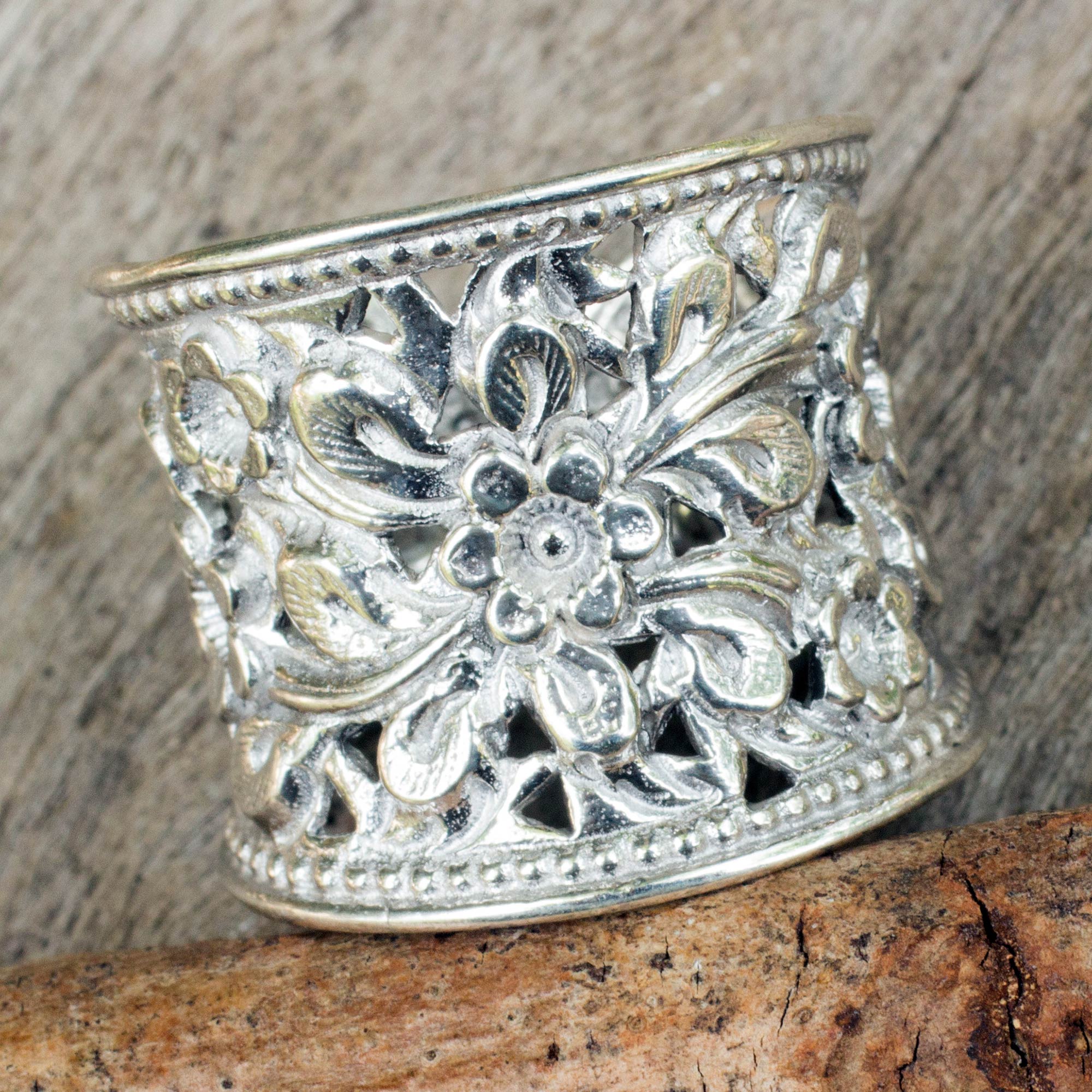 Premium Mae Ping Jasmine Floral Band Ring - Handcrafted Elegance