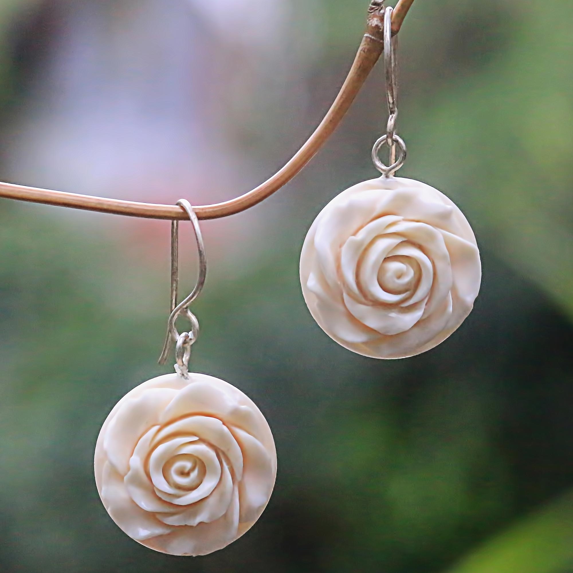 Premium Glorious Rose Bone Dangle Earrings - Handmade Elegance