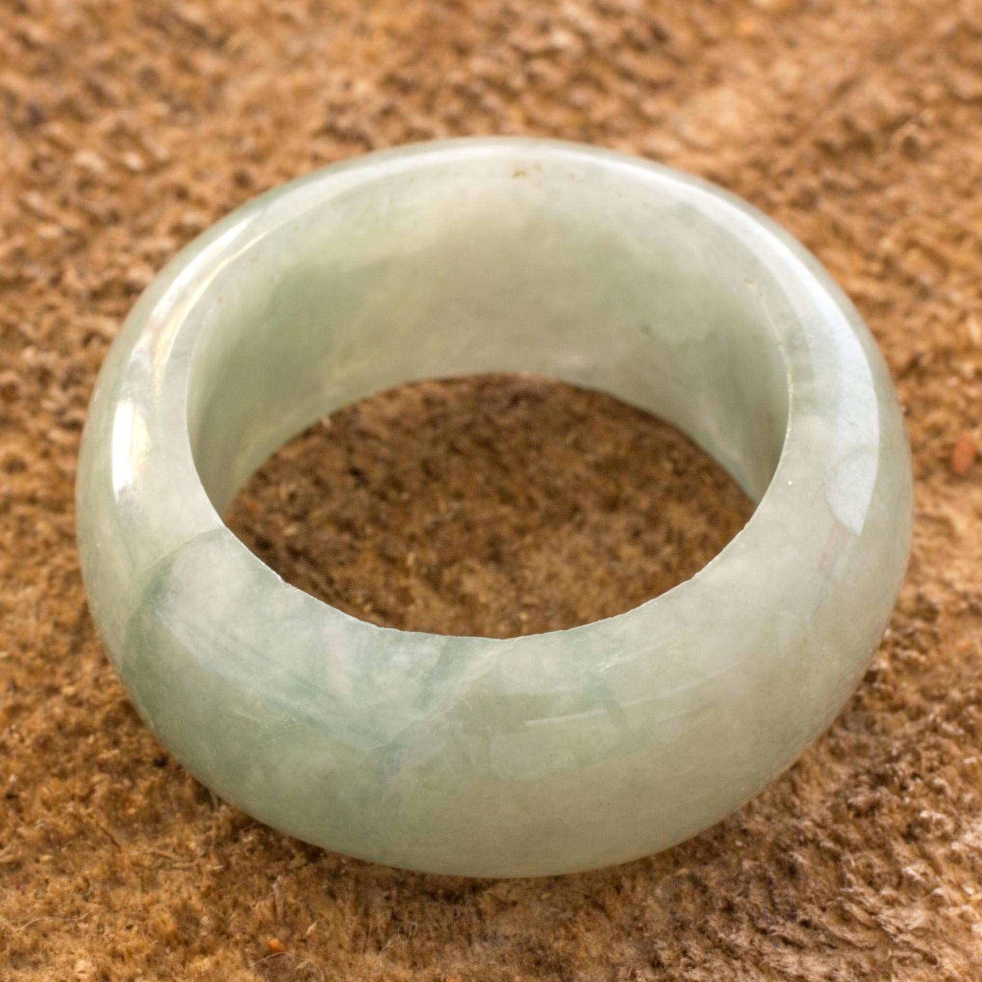 Premium Pale Green Halo Jade Band Ring - Handcrafted Elegance