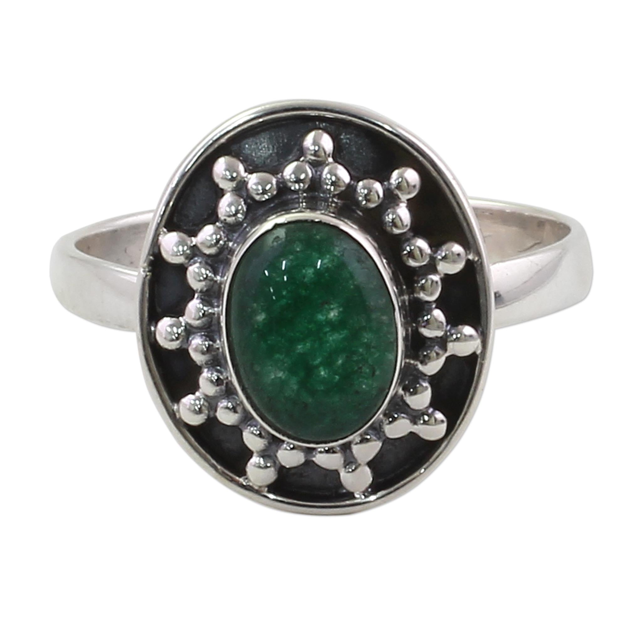 Premium Misty Sun Sterling Silver Green Quartz Statement Ring - Handcrafted in India