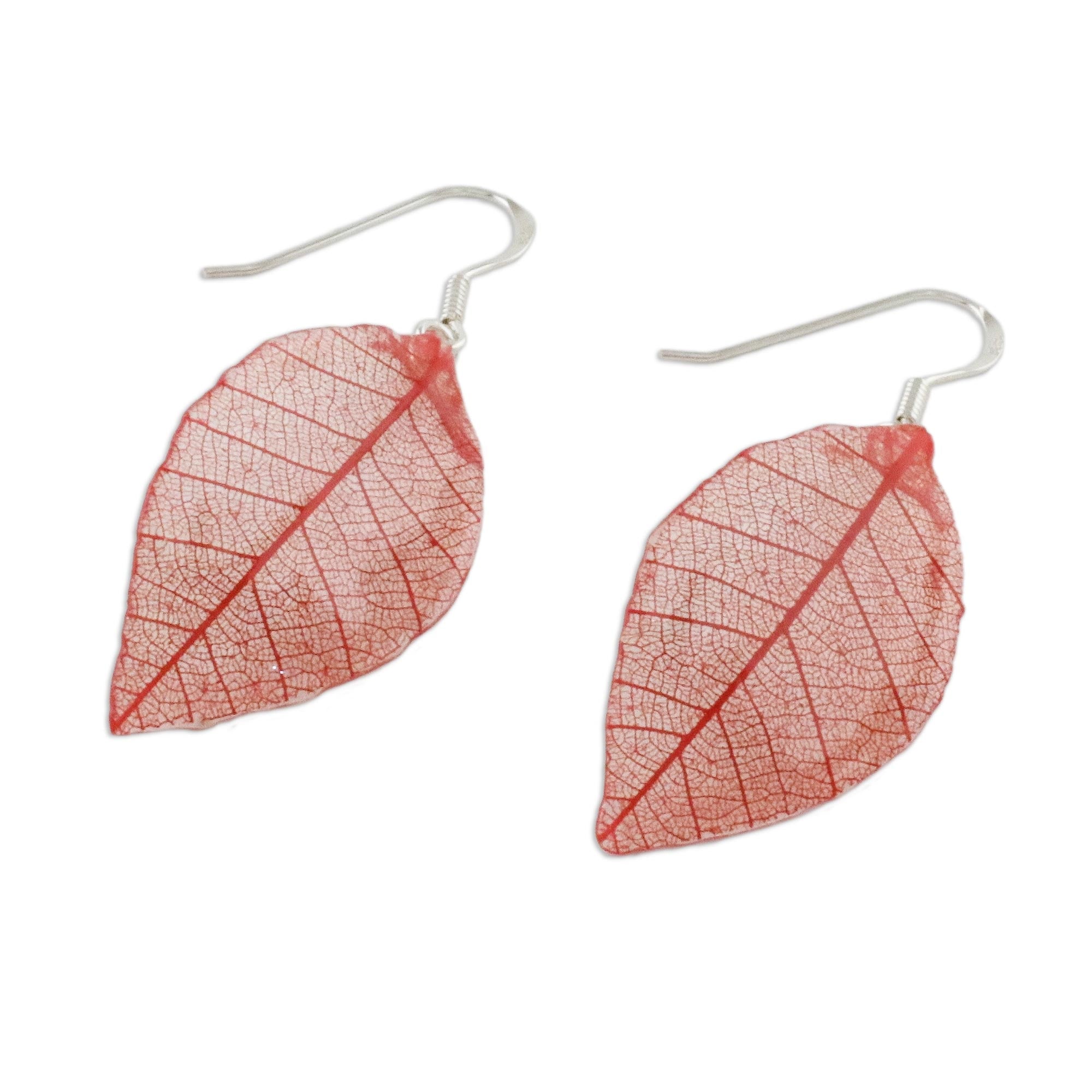 Premium Crimson Natural Leaf Dangle Earrings – Handcrafted in Thailand