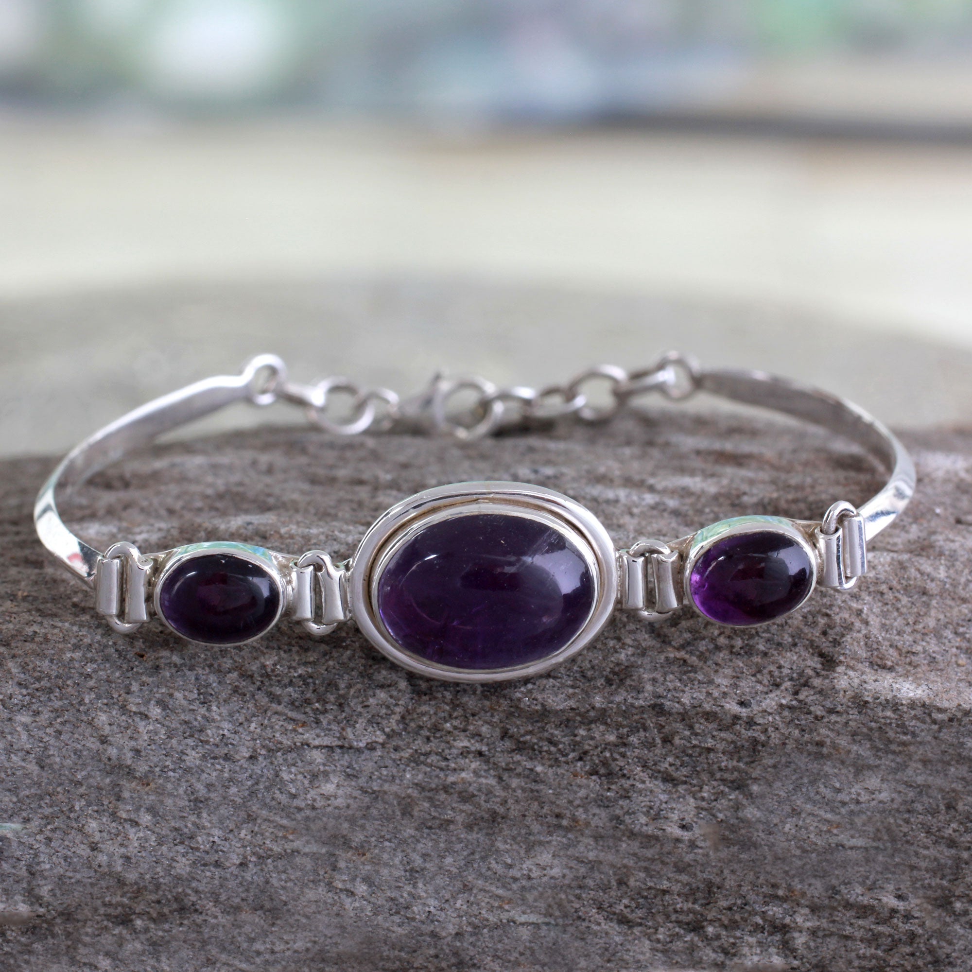 Premium Amethyst Sterling Silver Bracelet - Handcrafted in India