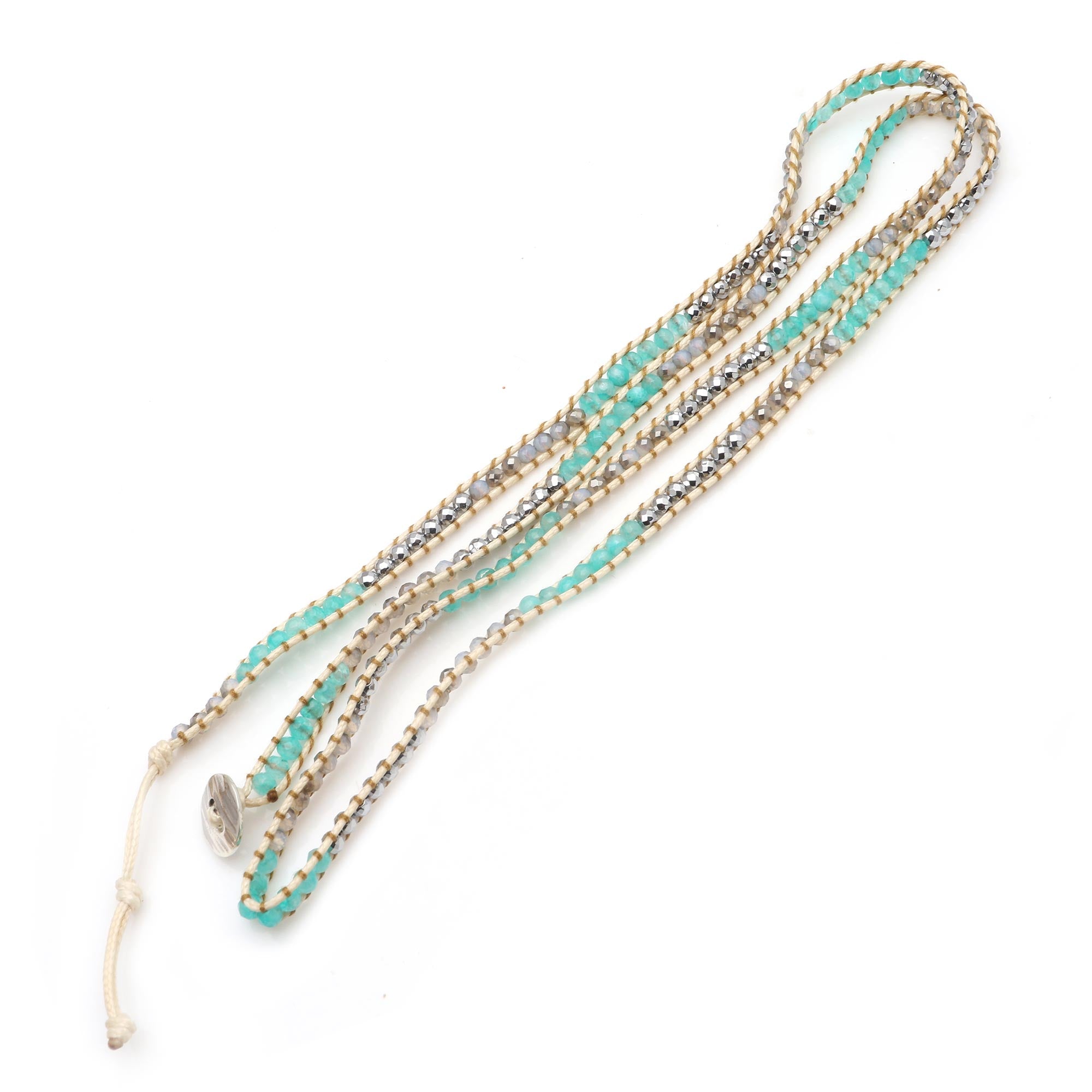 Premium Handmade Amazonite & Hematite Wrap Bracelet – Sterling Silver Clasp