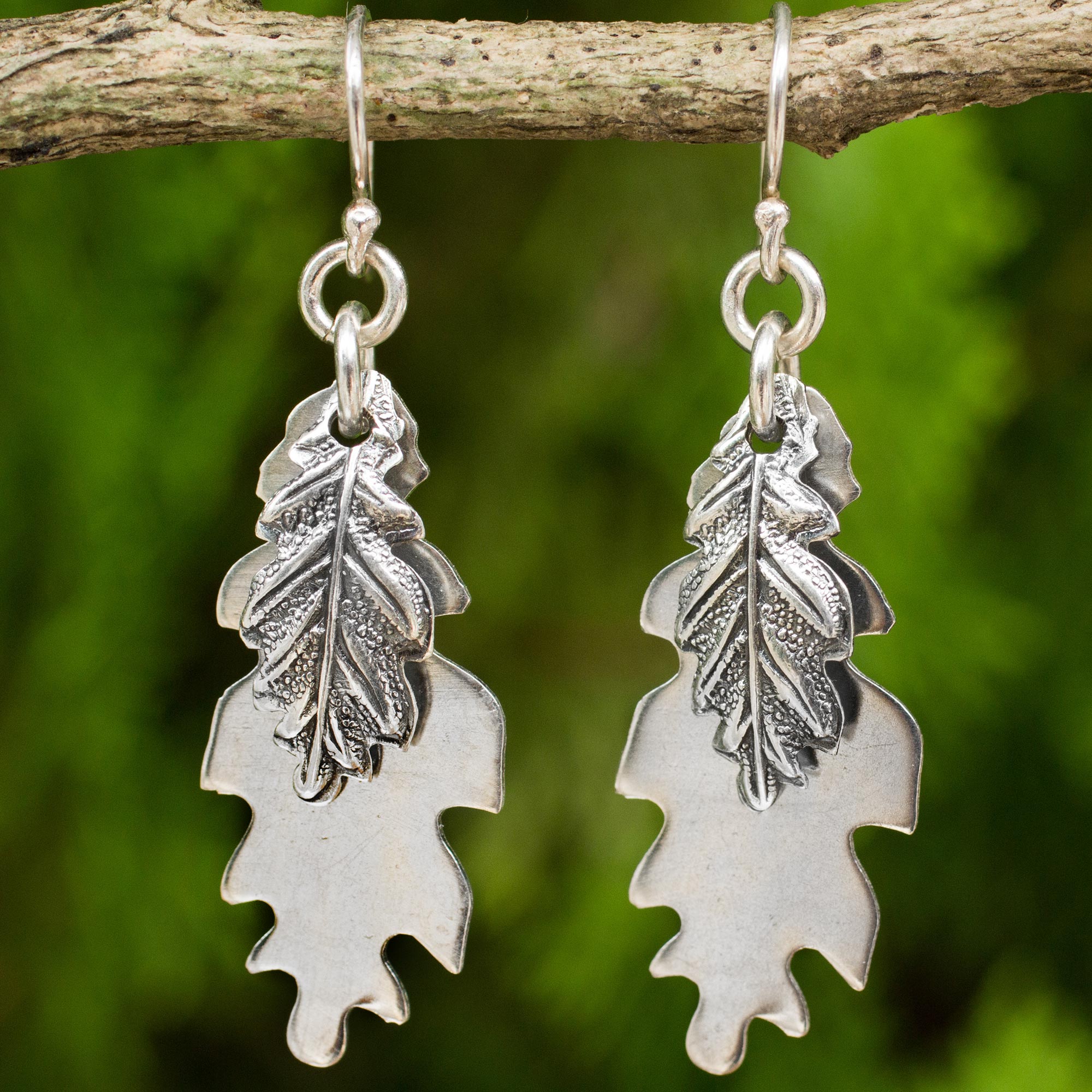 Premium Oak Leaf Shadow Earrings - Handcrafted 925 Sterling Silver Nature-Inspired Jewelry