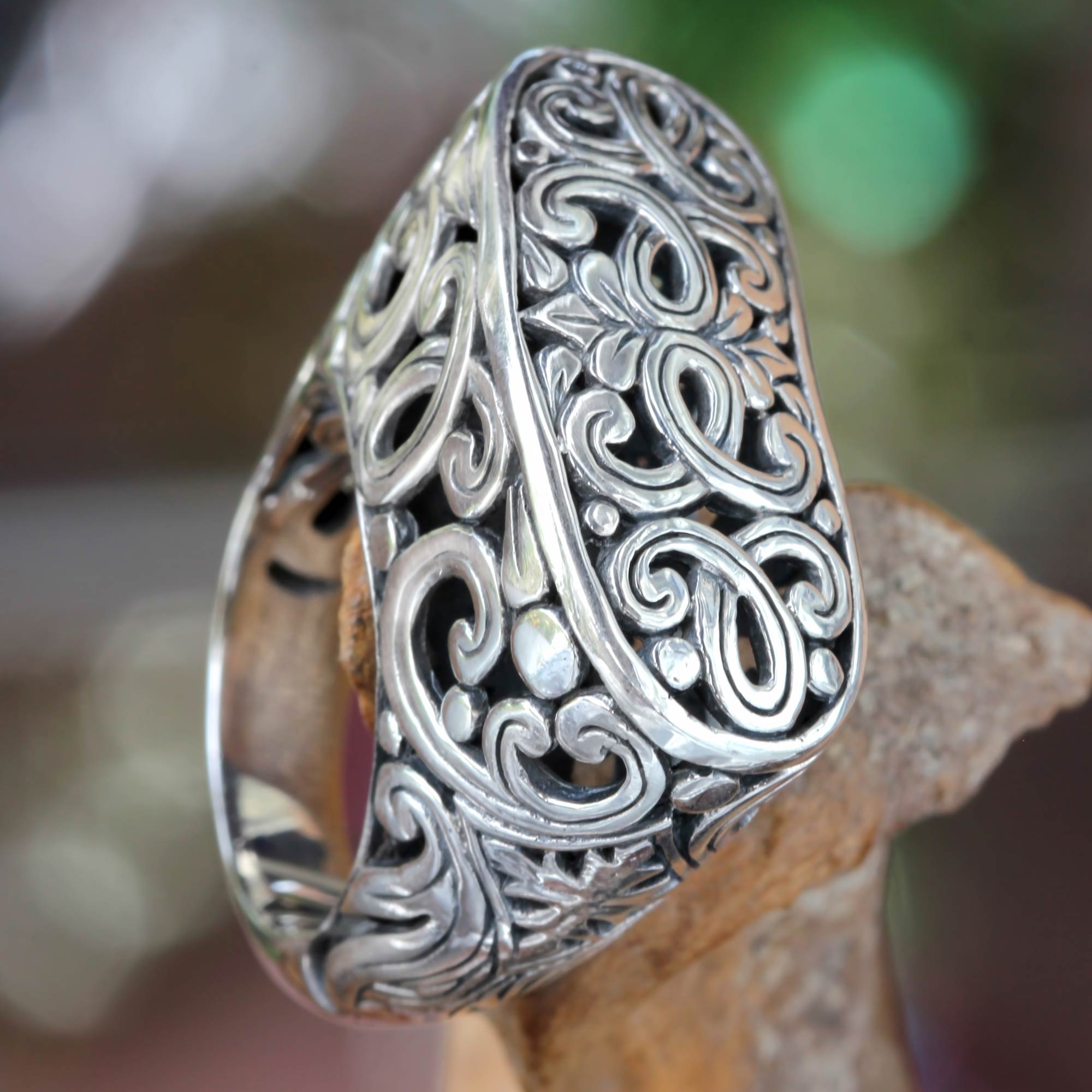 Premium Sterling Silver Forest Signet Ring - Handcrafted in Indonesia