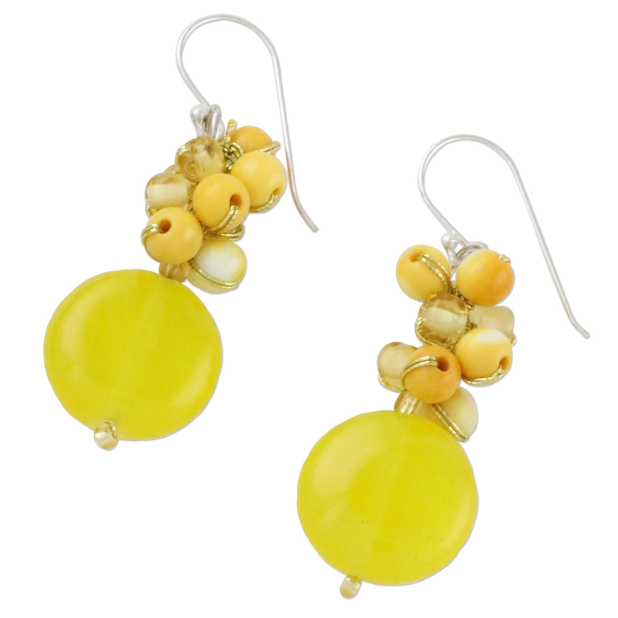 Premium Yellow Quartz & Glass Bead Dangle Earrings - Handcrafted in Thailand