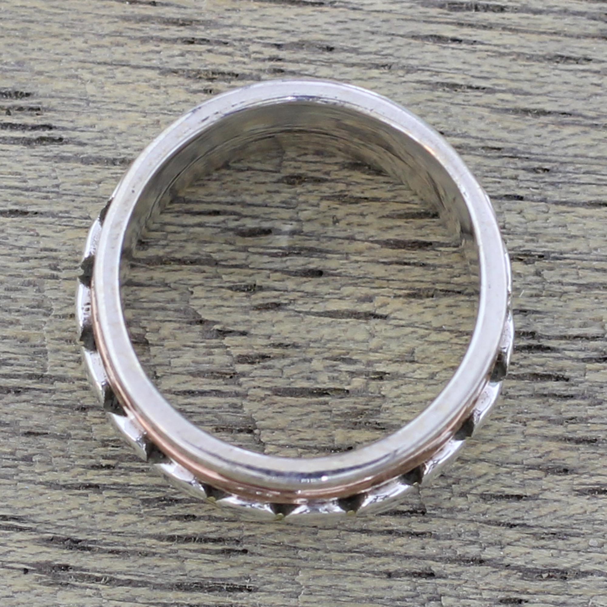 Premium Sterling Silver Spinner Ring with Copper & Brass Accents - Handcrafted in India