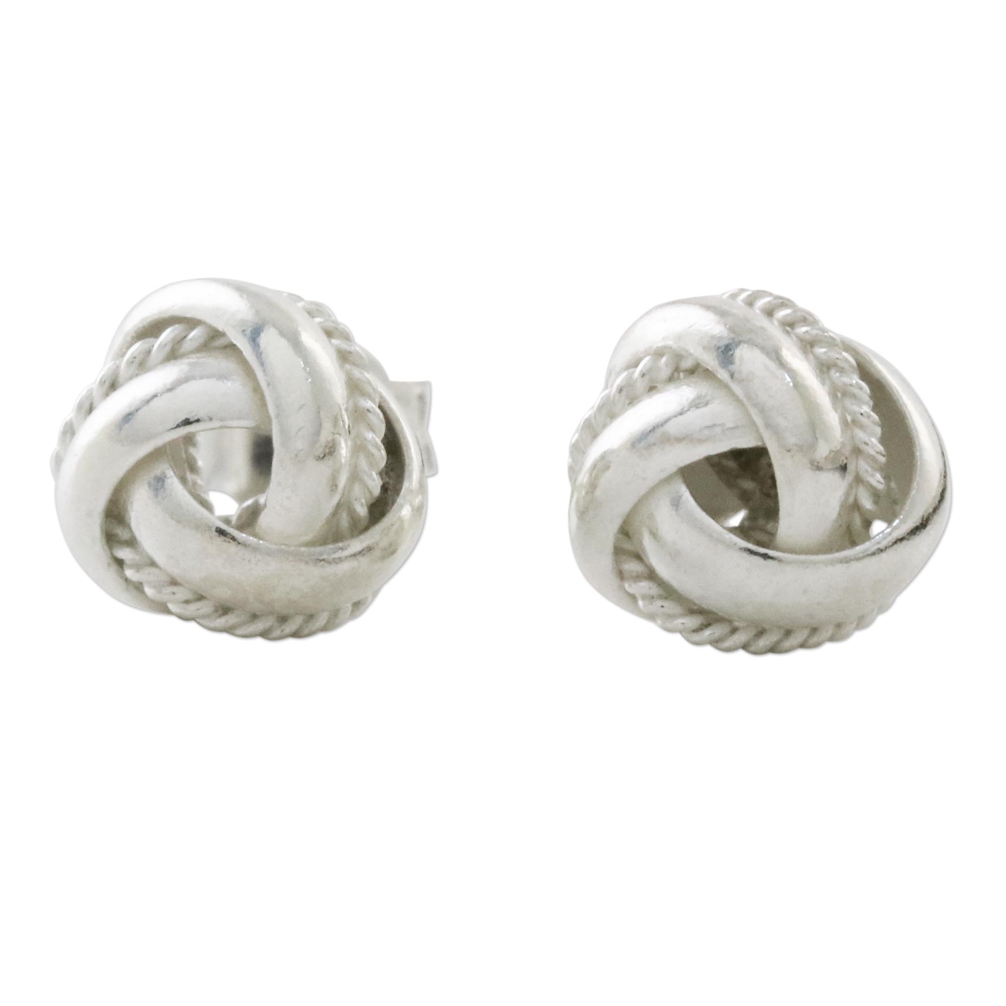 Premium Sterling Silver Sweet Knot Stud Earrings – Handcrafted in Thailand