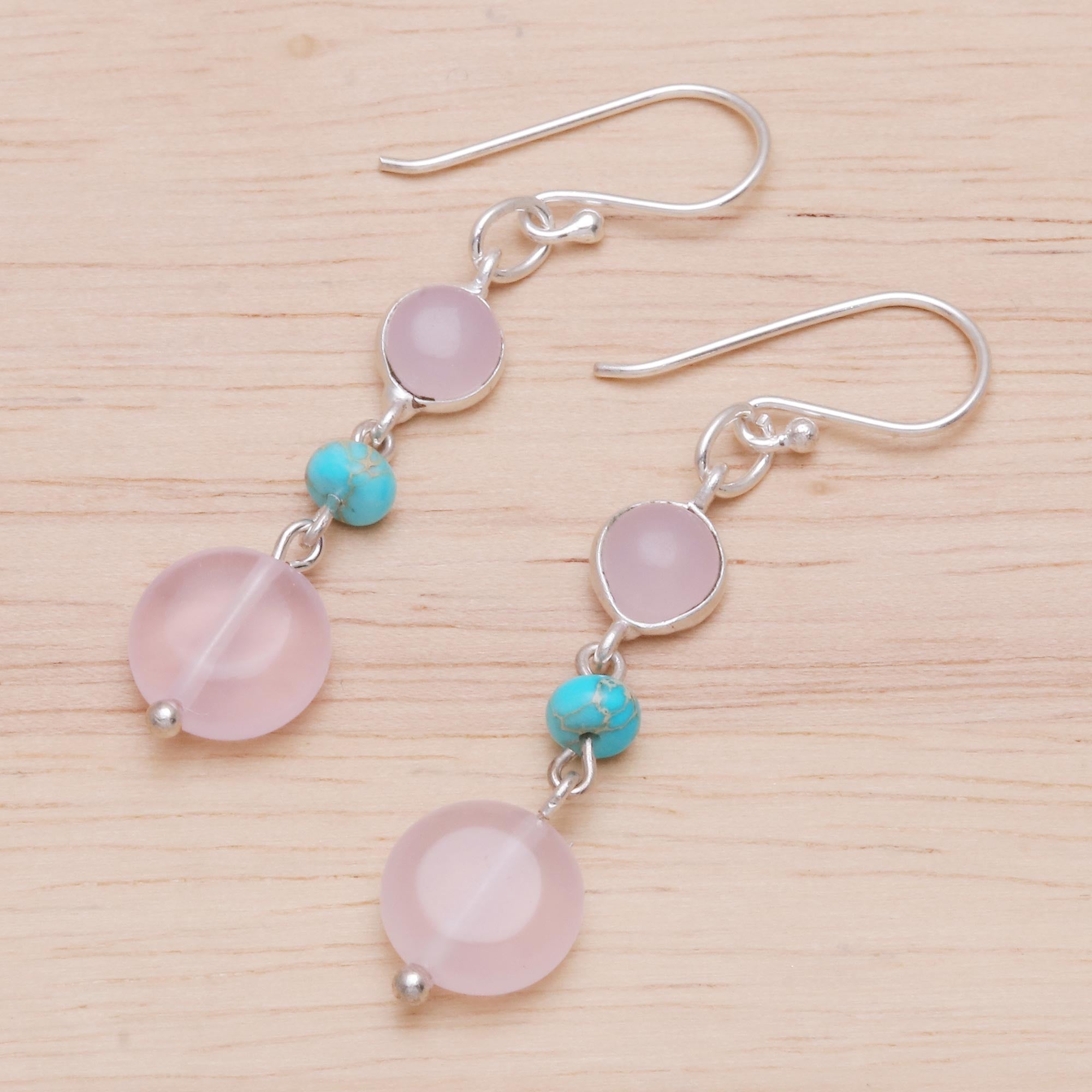 Premium Pink Quartz & Sterling Silver Elegant Dangle Earrings