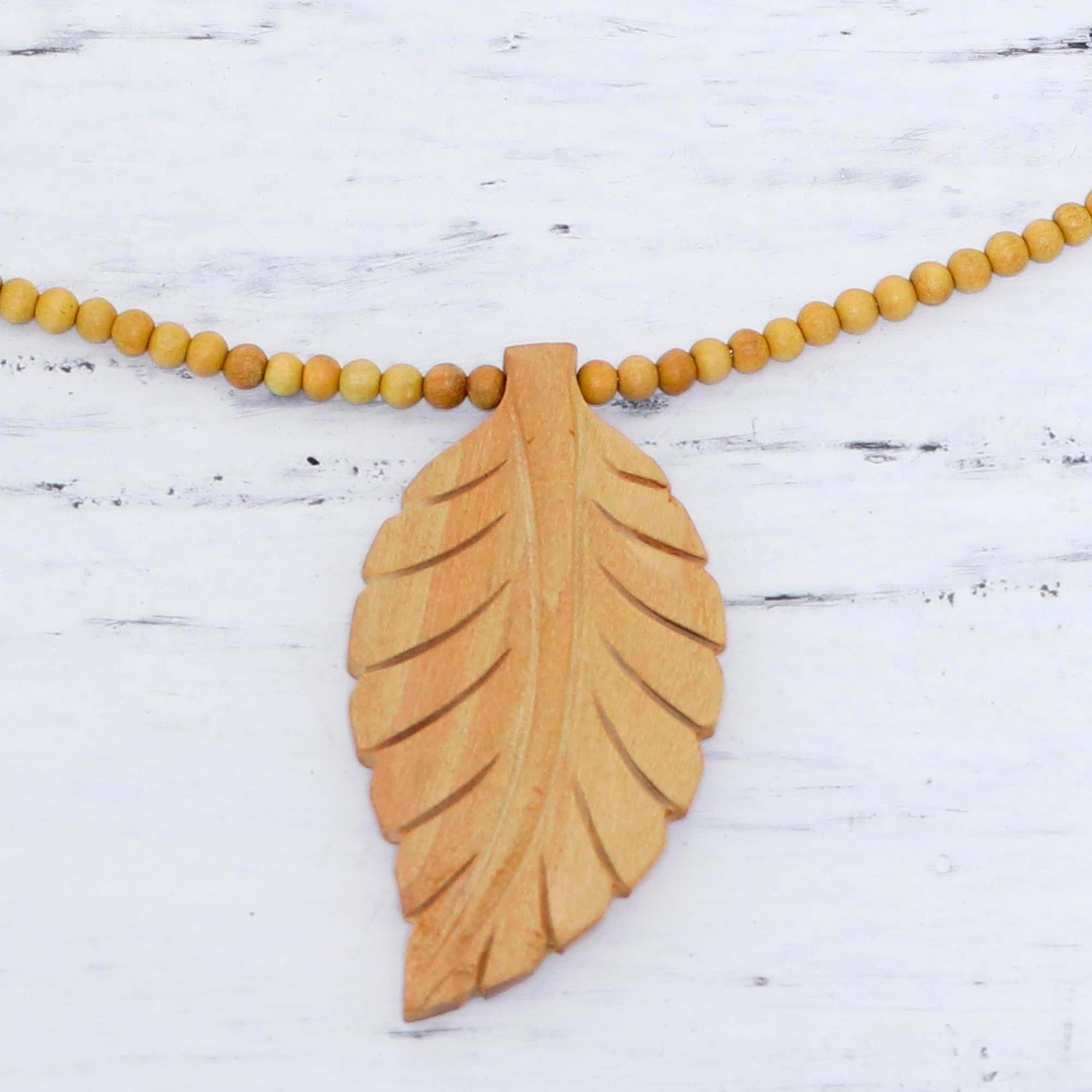 Premium Handcrafted Wooden Curry Leaf Pendant Necklace